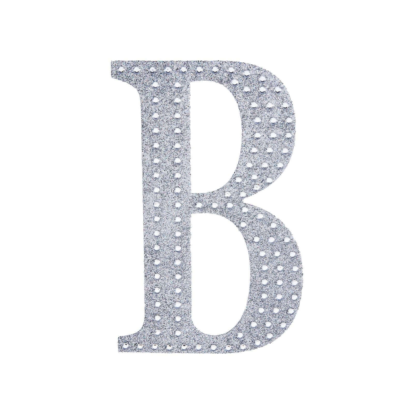 Decorative Rhinestone Alphabet "B" Letter Stickers, Glitter Adhesive Craft Letters Silver DIY Sparkle Embellishments 6"