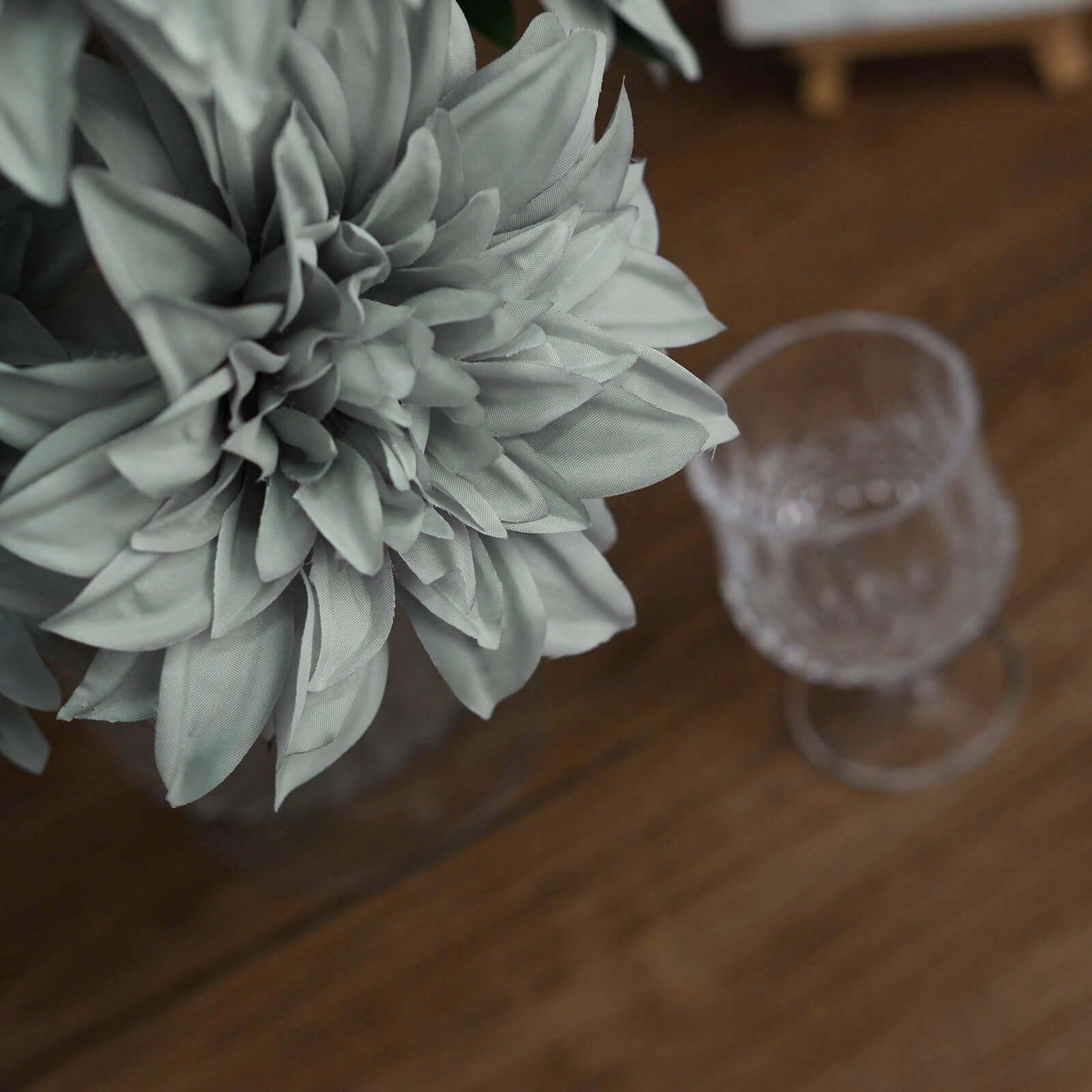 2 Bouquets 20" Silver Artificial Silk Dahlia Flower Spray Bushes