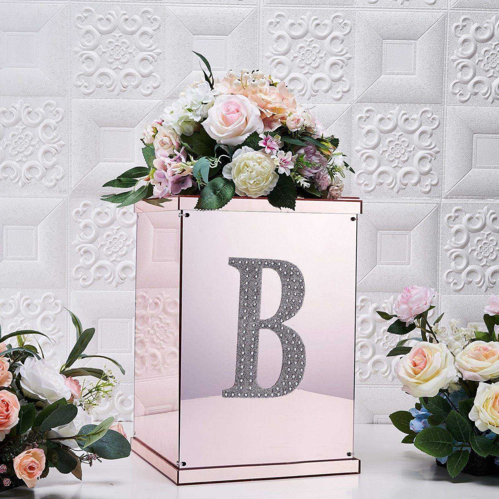 Decorative Rhinestone Alphabet "B" Letter Stickers, Glitter Adhesive Craft Letters Silver DIY Sparkle Embellishments 8"