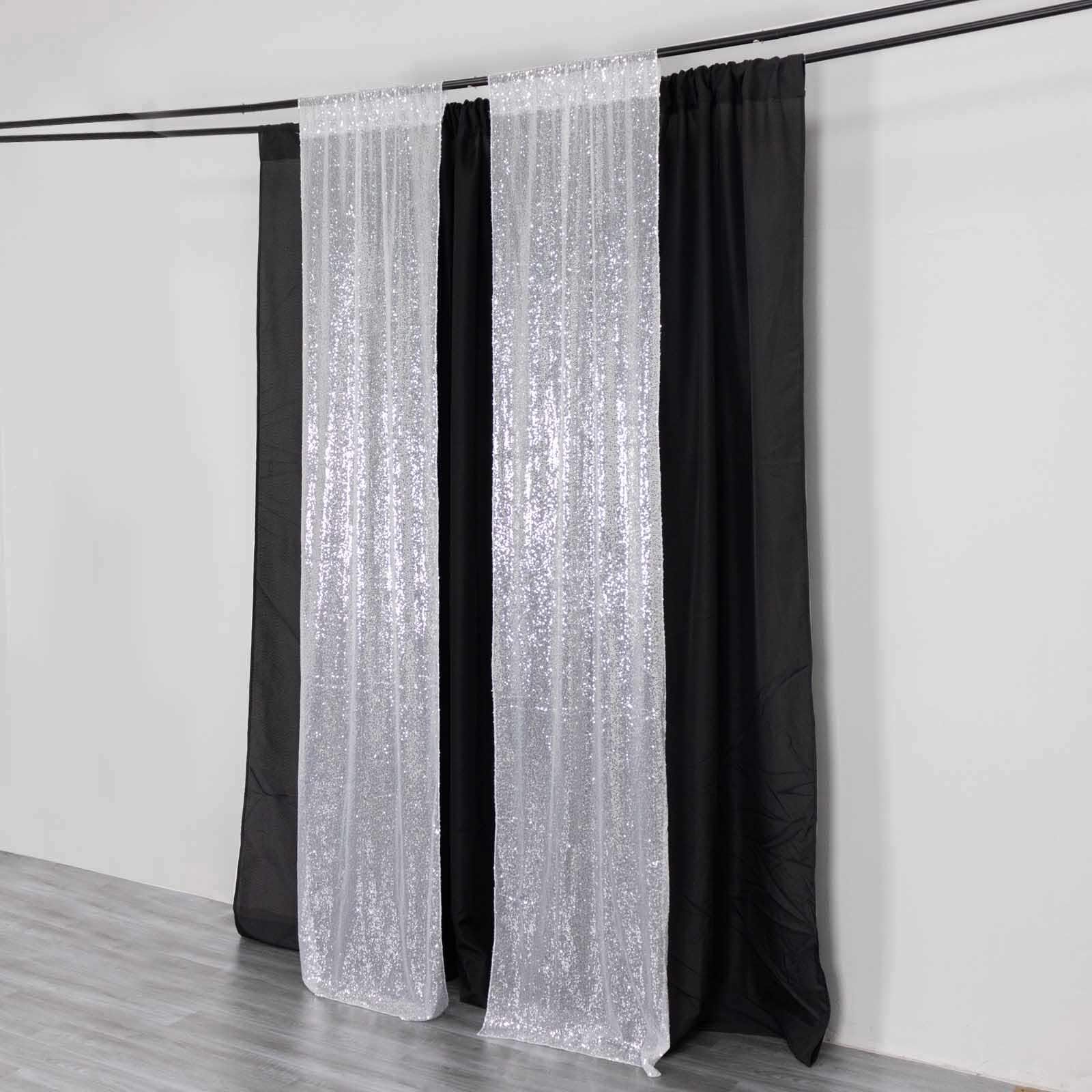 2 Pack Silver Sequin Event Curtain Drapes with Rod Pockets, Seamless Backdrop Event Panels - 8ftx2ft