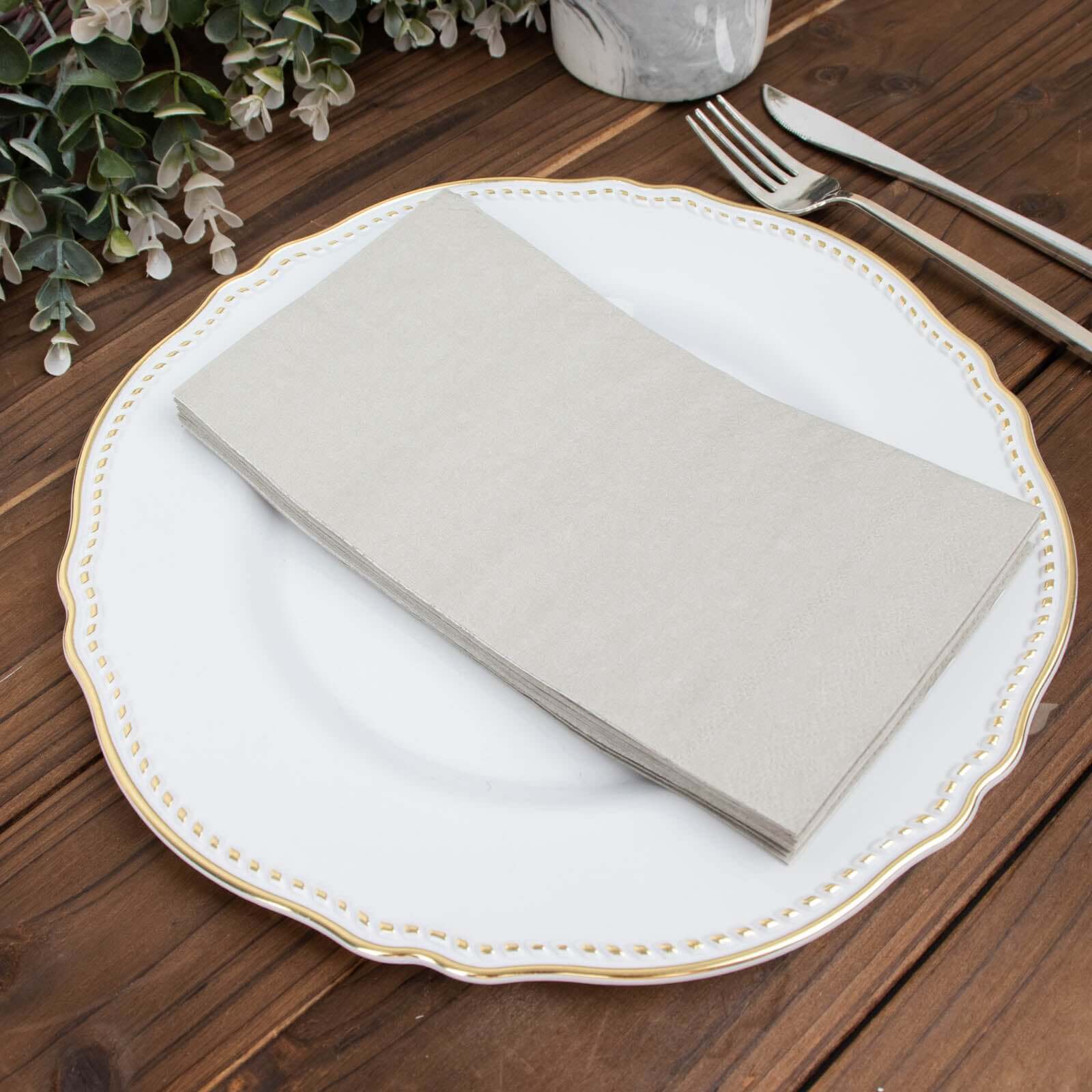 50-Pack Paper Napkins Silver - Soft Disposable 2-Ply Dinner Napkins for Weddings