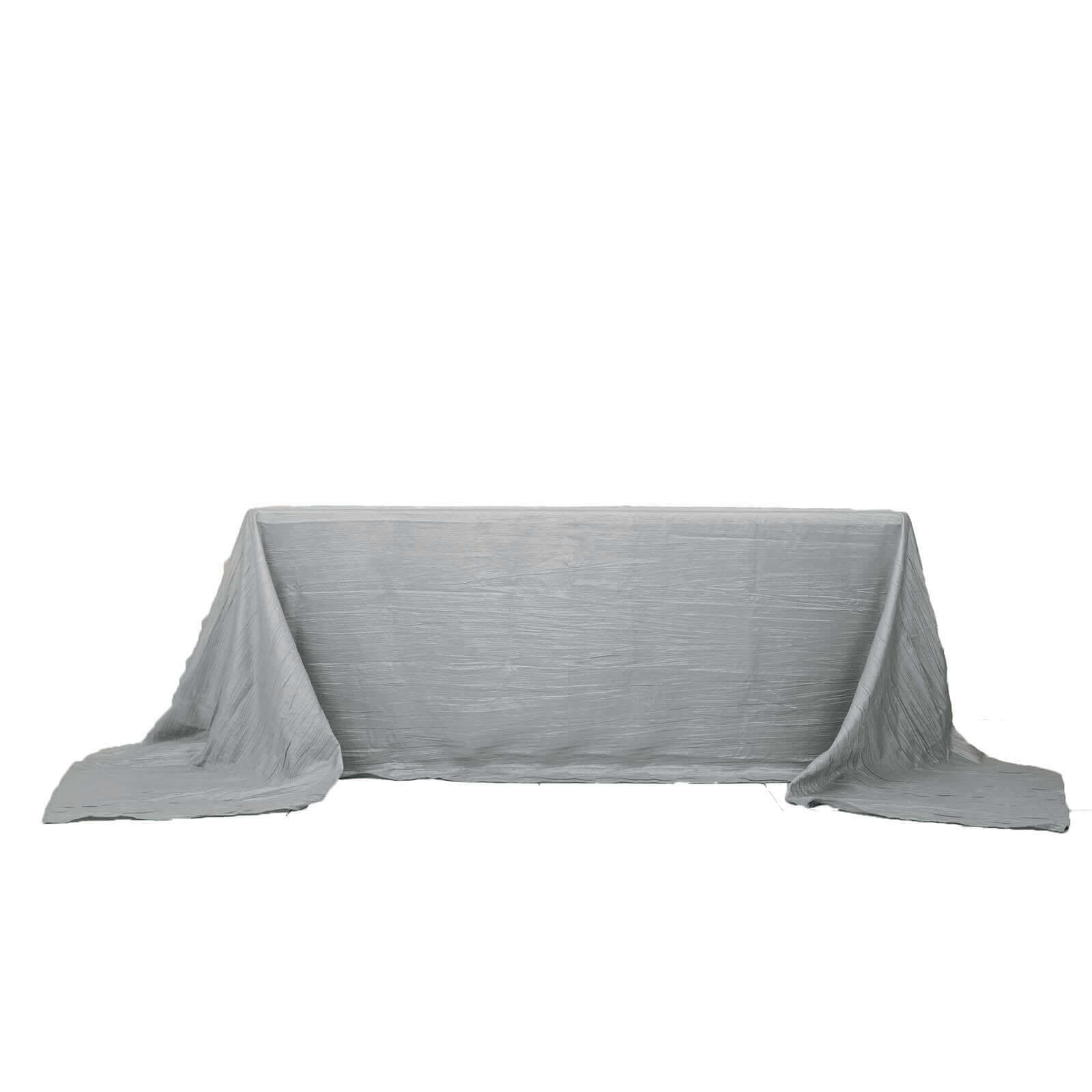 Taffeta 90"x156" Rectangle Tablecloth Silver - Accordion Crinkle Seamless Table Cover