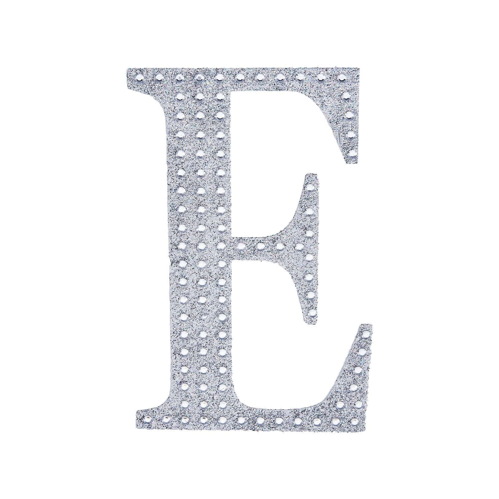 Decorative Rhinestone Alphabet "E" Letter Stickers, Glitter Adhesive Craft Letters Silver DIY Sparkle Embellishments 6"