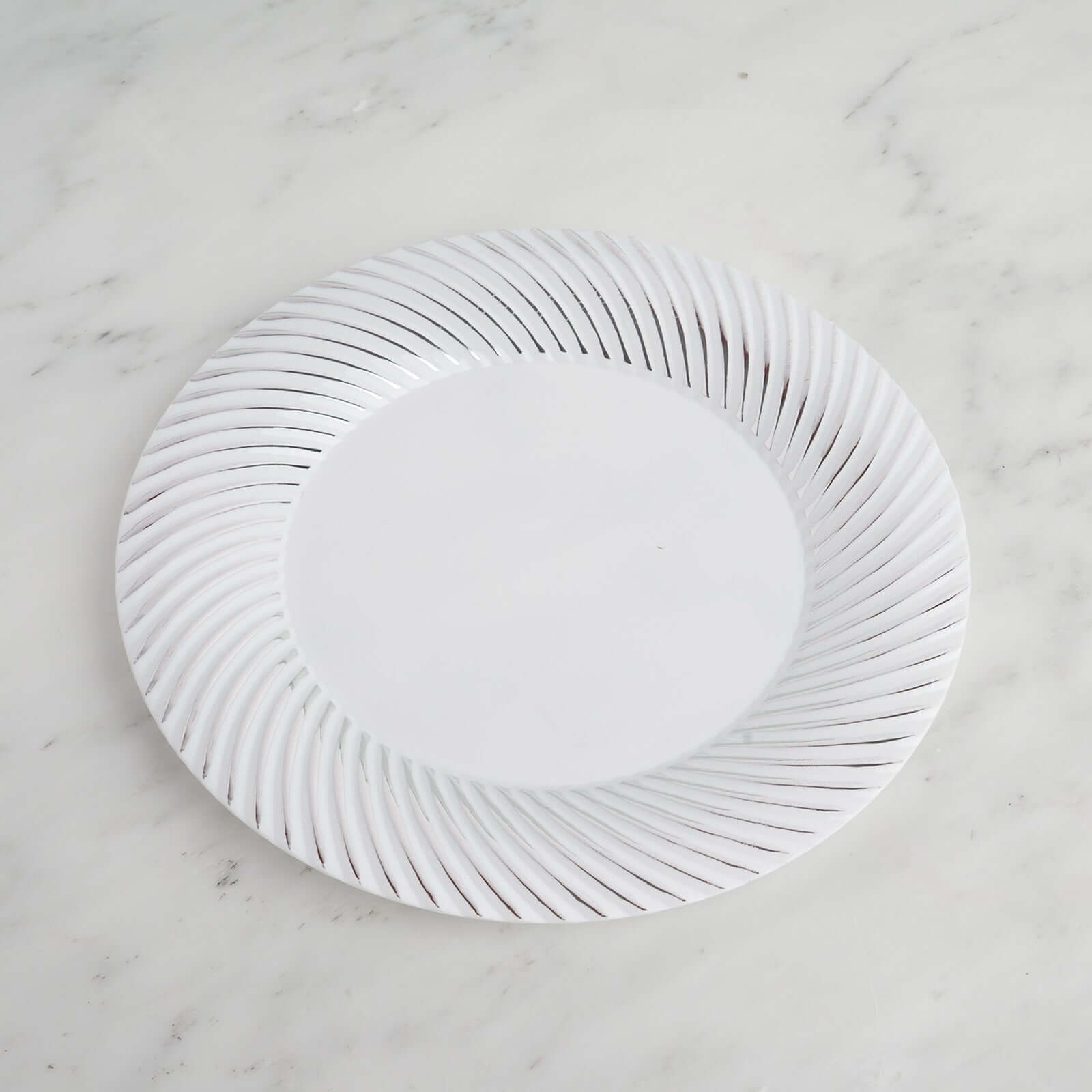 10-Pack Plastic 9" Round Dinner Plates White with Silver Swirl Rim - Disposable Party Plates