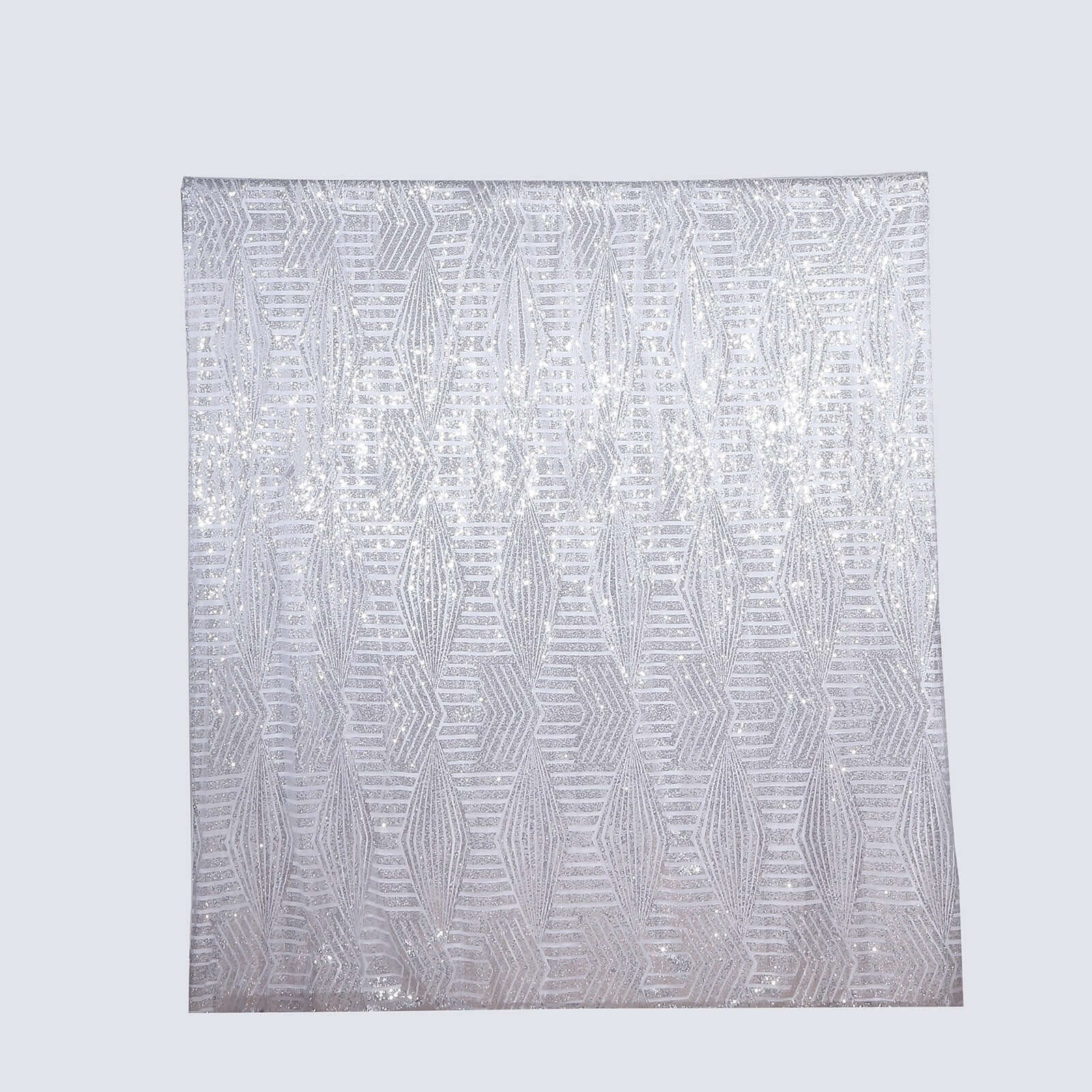 8ftx8ft Silver Geometric Sequin Event Curtain Drapes with Satin Backing, Seamless Opaque Sparkly Backdrop Event Panel in Diamond Glitz Pattern