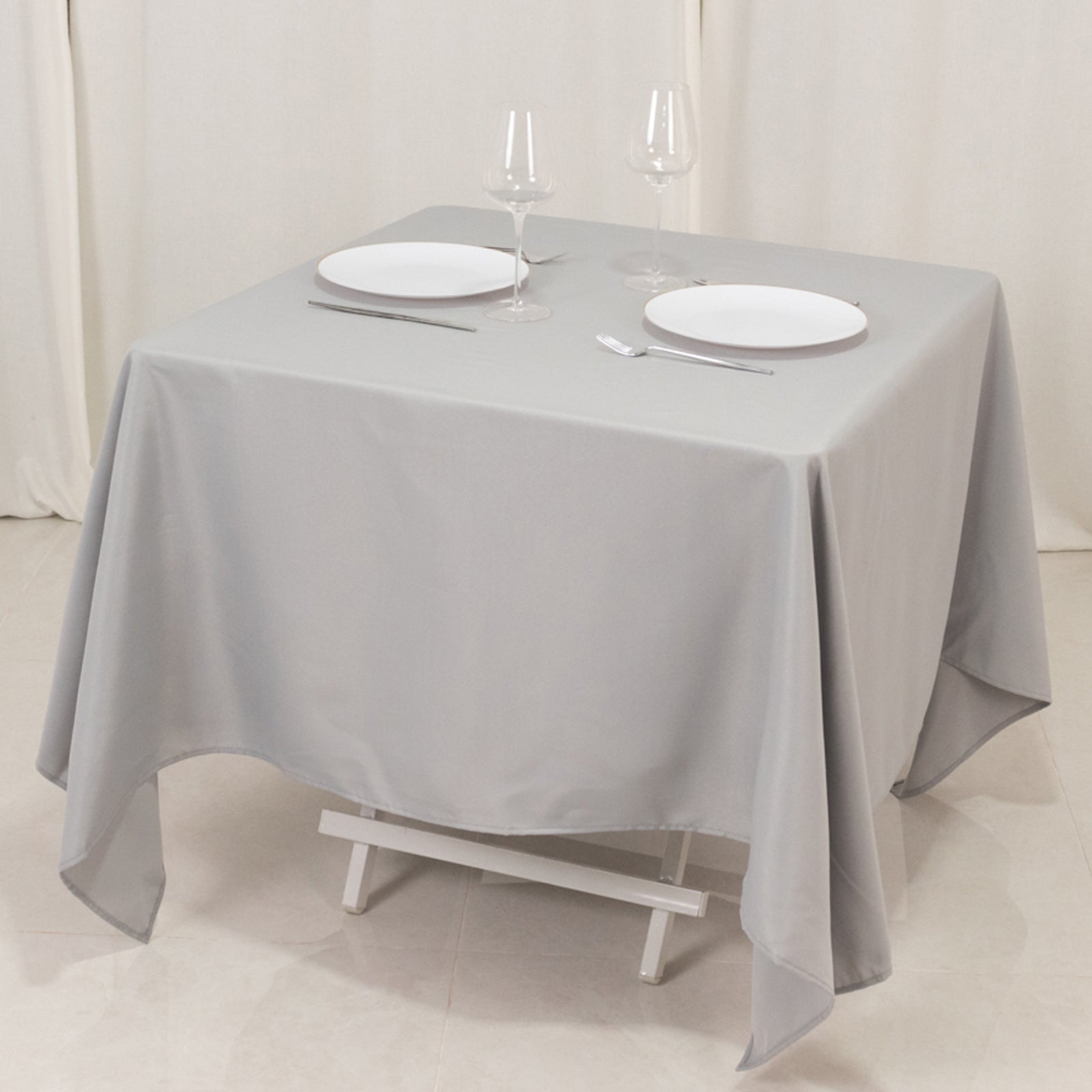 Premium Polyester Square Tablecloth 70"x70" Silver 220GSM Wrinkle-Resistant Table Cover