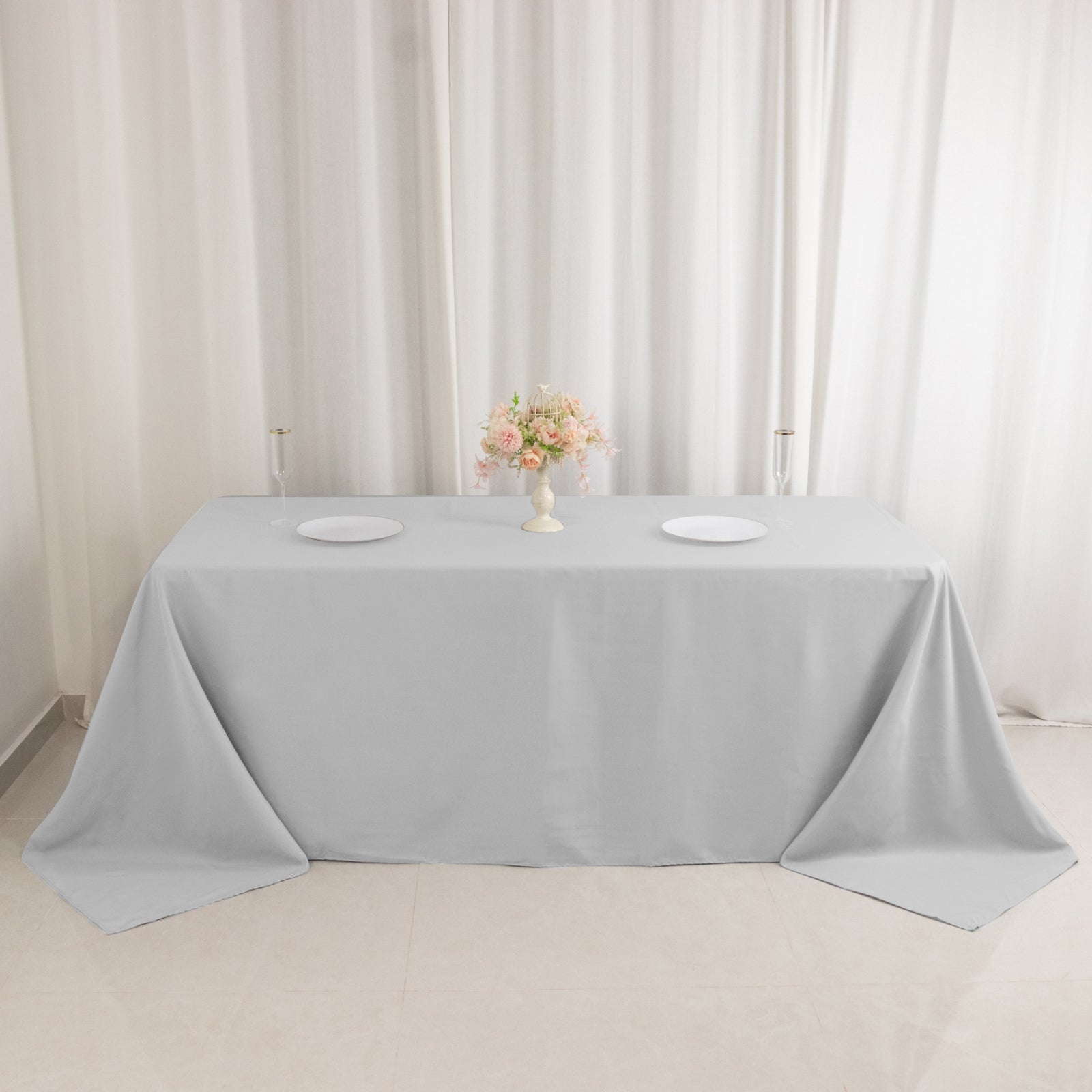 Premium Polyester 90"x132" Rectangle Tablecloth Silver - Seamless 220GSM Stain-Resistant Table Cover