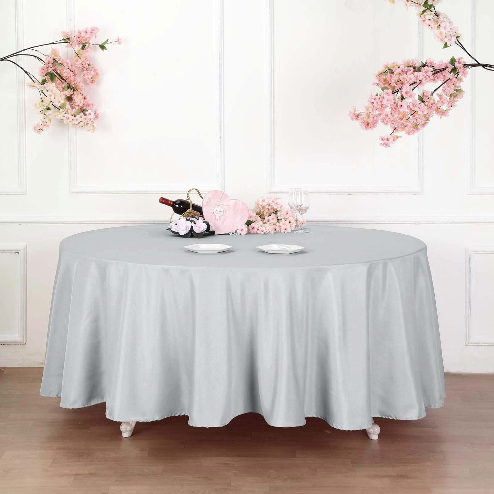 Polyester 132" Round Tablecloth Silver - Seamless Chic Table Cover