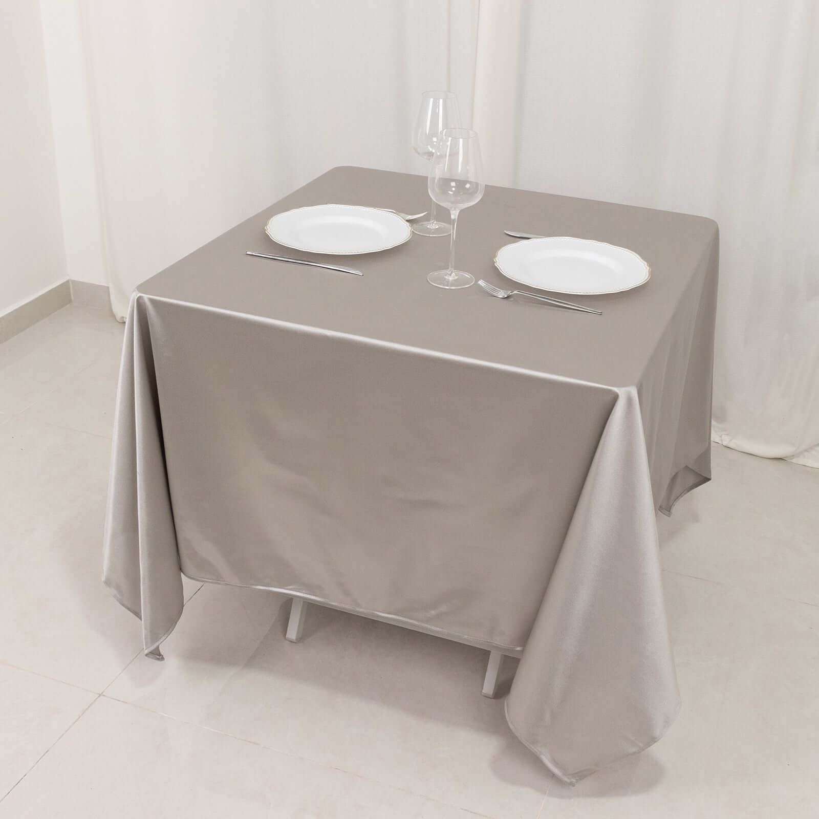 Scuba Square 70"x70" Tablecloth Shimmer Silver - Wrinkle Free & Stain Resistant Table Cover
