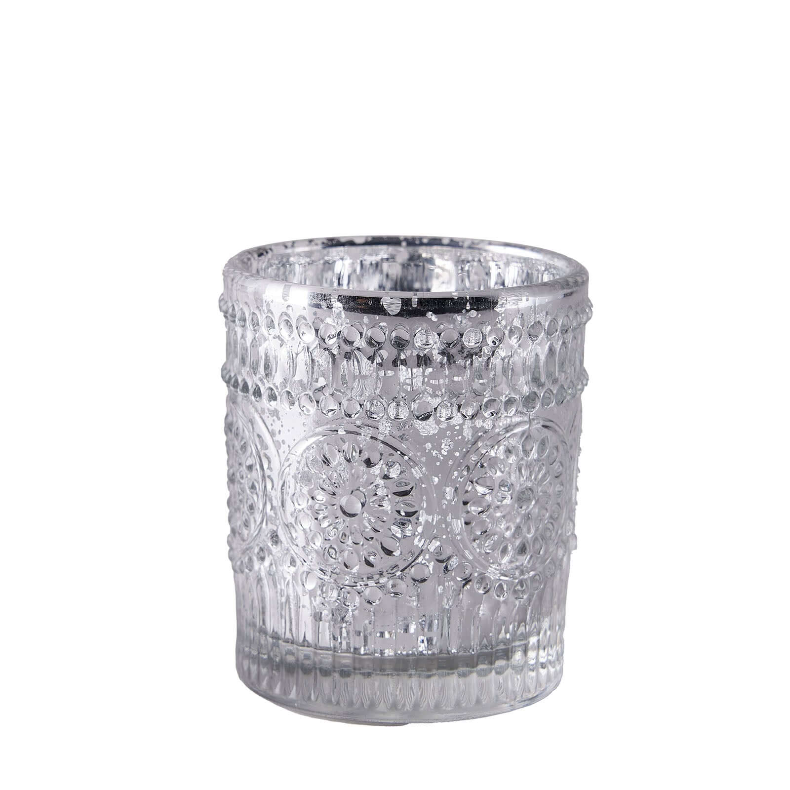 6-Pack Silver Glass Votive Tealight Holders - Stylish Primrose Design for Weddings & Décor