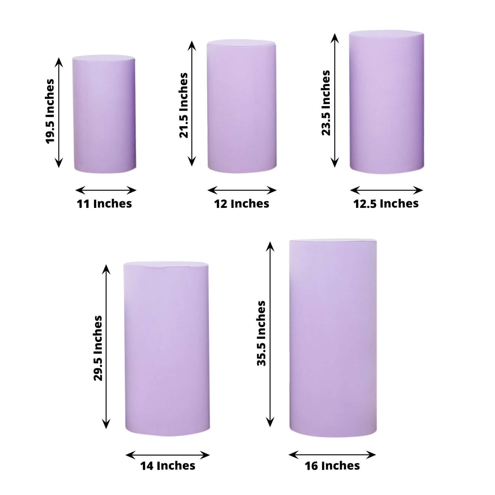 Set of 5 Lavender Lilac Spandex Cylinder Pedestal Stand Covers, Stretchable Pillar Prop Covers - 160 GSM