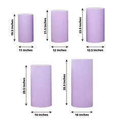 Set of 5 Lavender Lilac Spandex Cylinder Pedestal Stand Covers, Stretchable Pillar Prop Covers - 160 GSM
