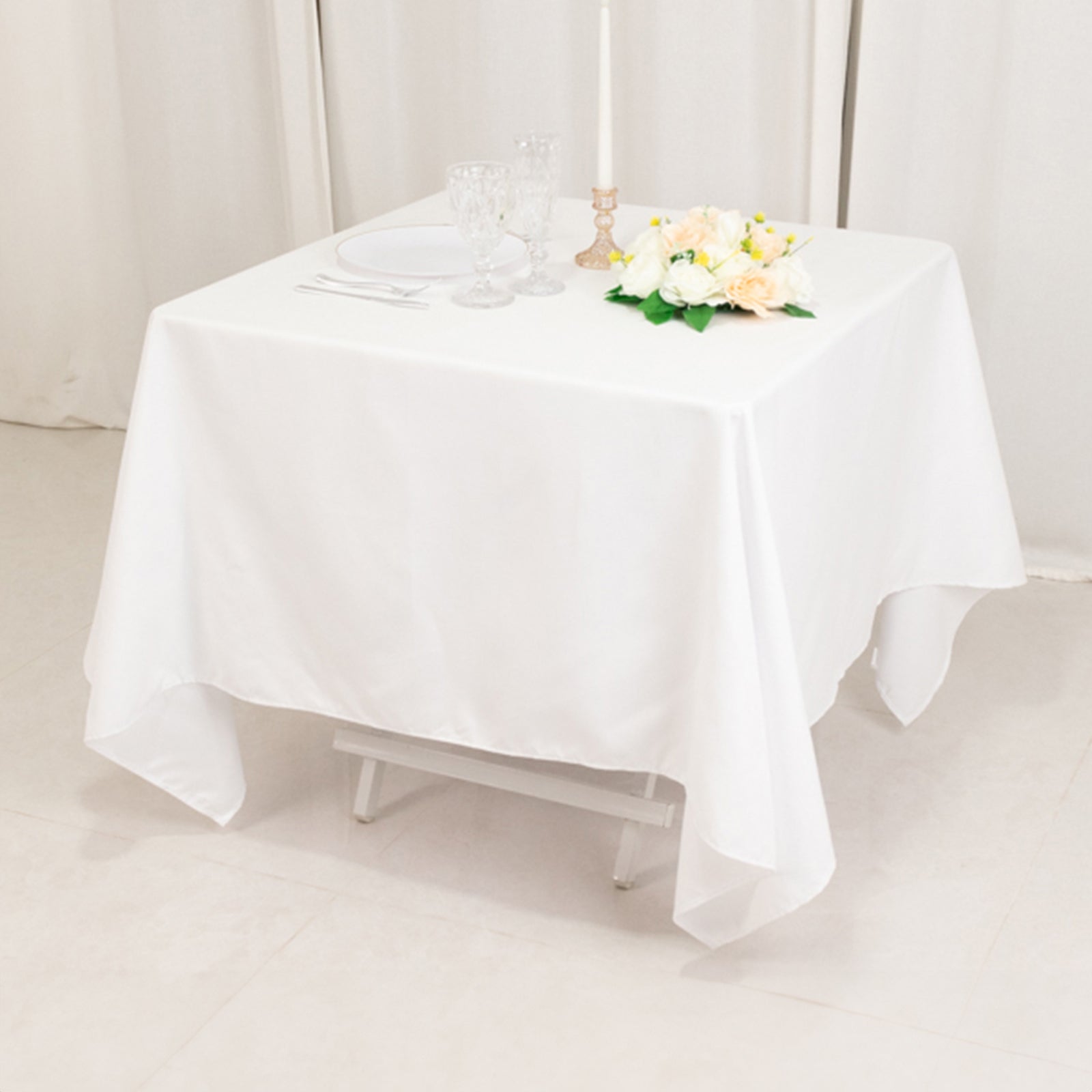 Cotton Blend 70"x70" Square Tablecloth White - Wrinkle-Resistant Fabric for Modern Table Decor