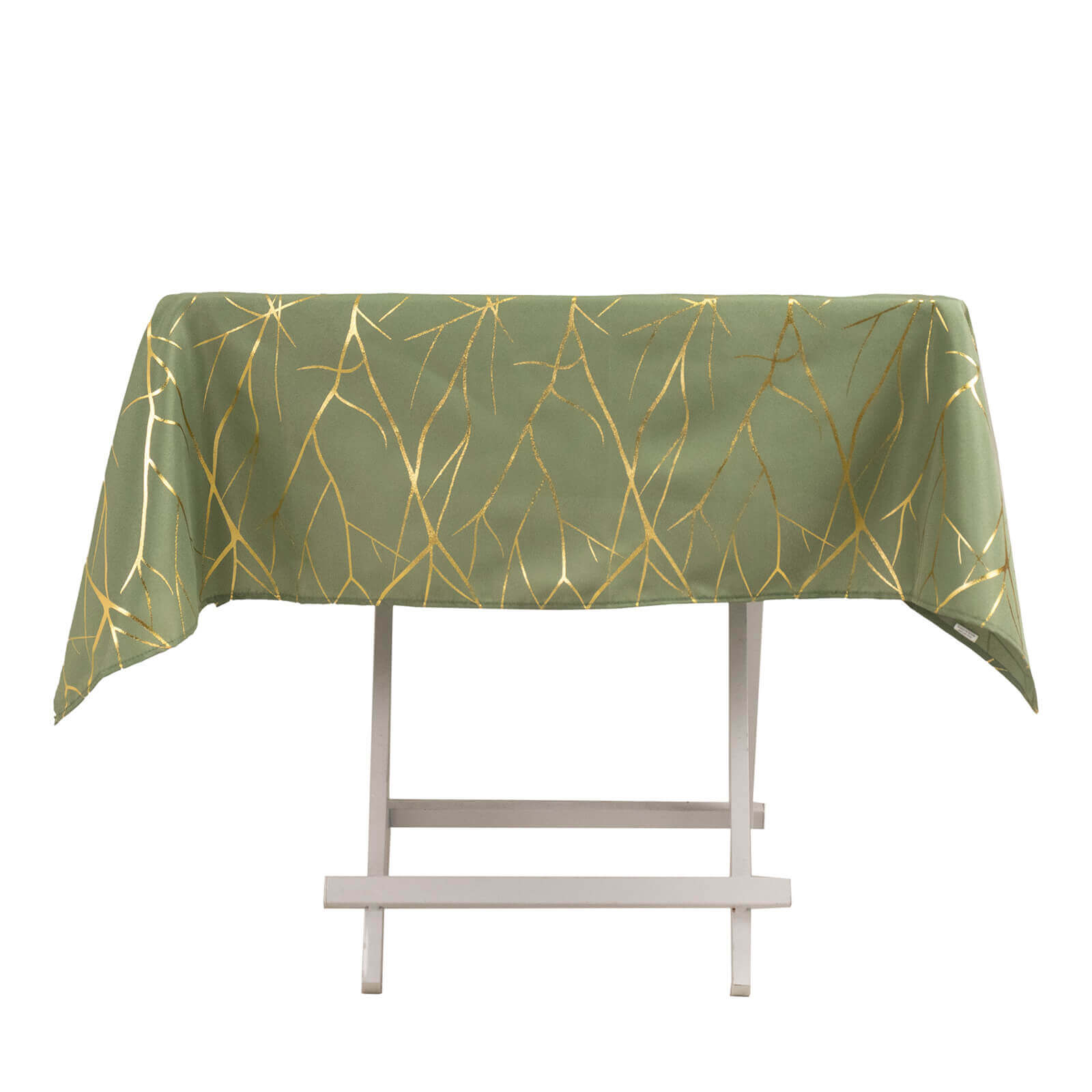Polyester 54"x54" Square Tablecloth Dusty Sage Green with Gold Foil Tree Branch Pattern - Wrinkle-Resistant & Durable Table Cover