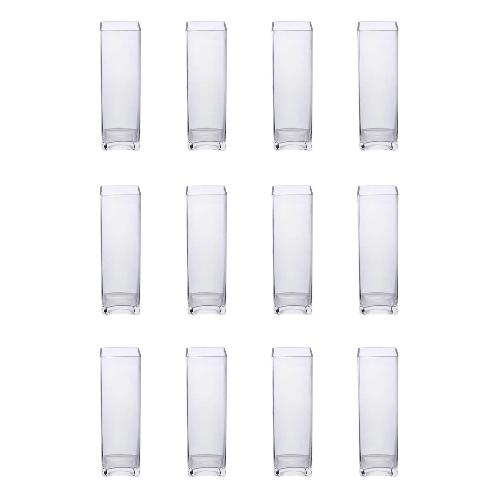 12-Pack Glass Cylinder Vases Square Clear - Durable Heavy Duty Floral Centerpieces for Weddings 10"
