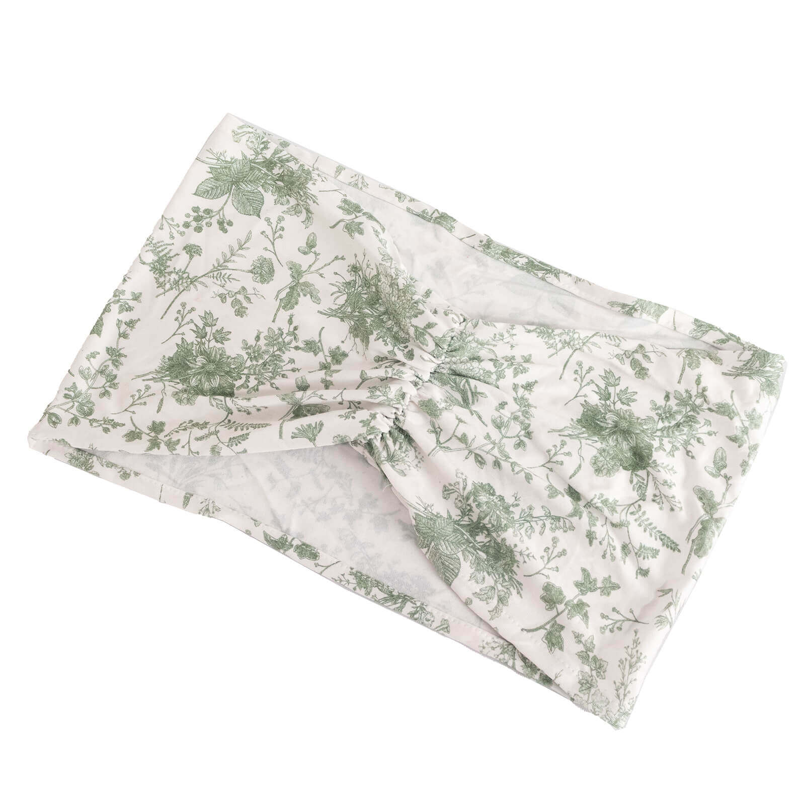 5 Pack Spandex Chair Sashes White/Dusty Sage Green French Toile Floral Pattern - Wide Wrinkle-Free Stretchable Chair Bands 8"x13"