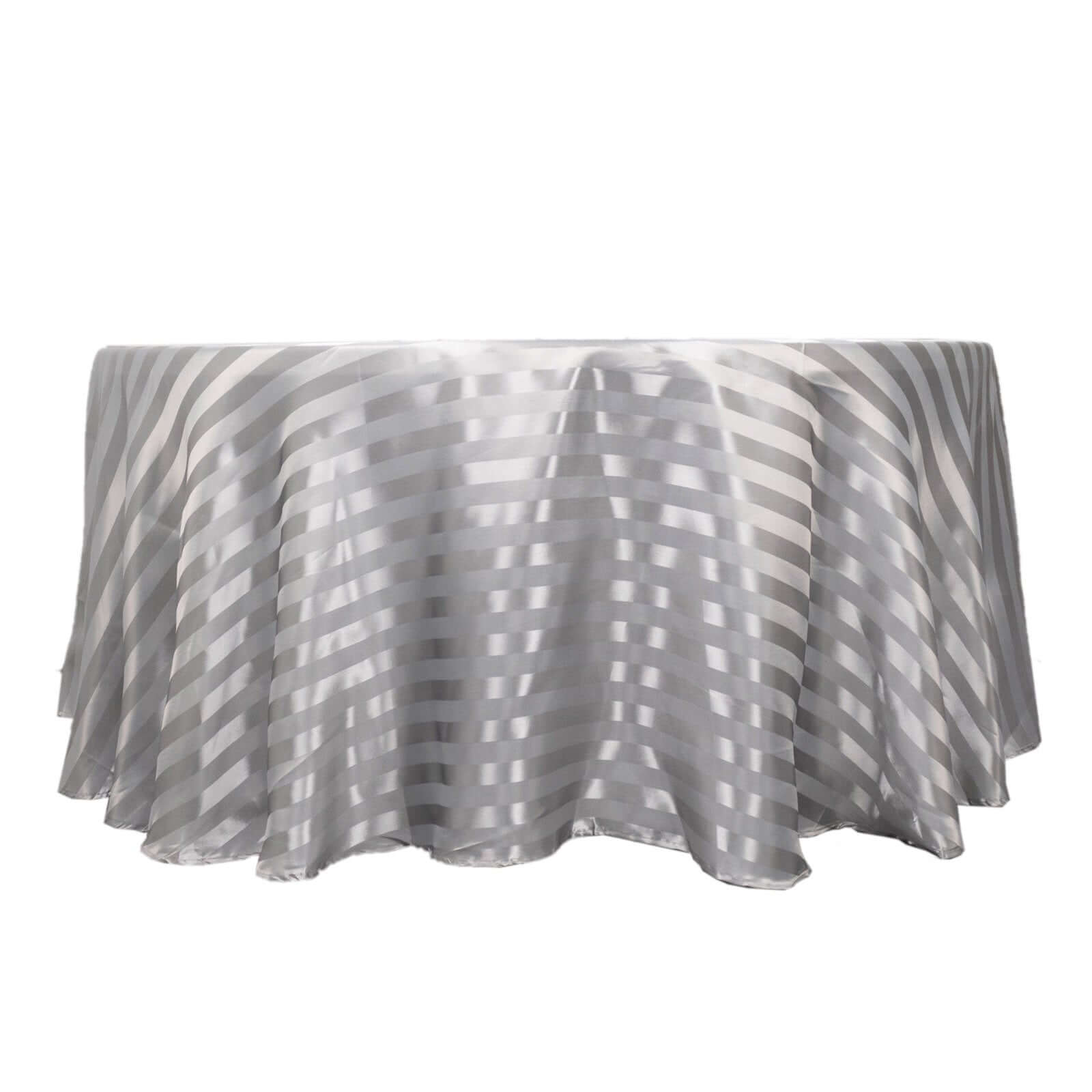 Satin Striped 120" Round Tablecloth Silver - Silky Smooth Seamless Table Cover