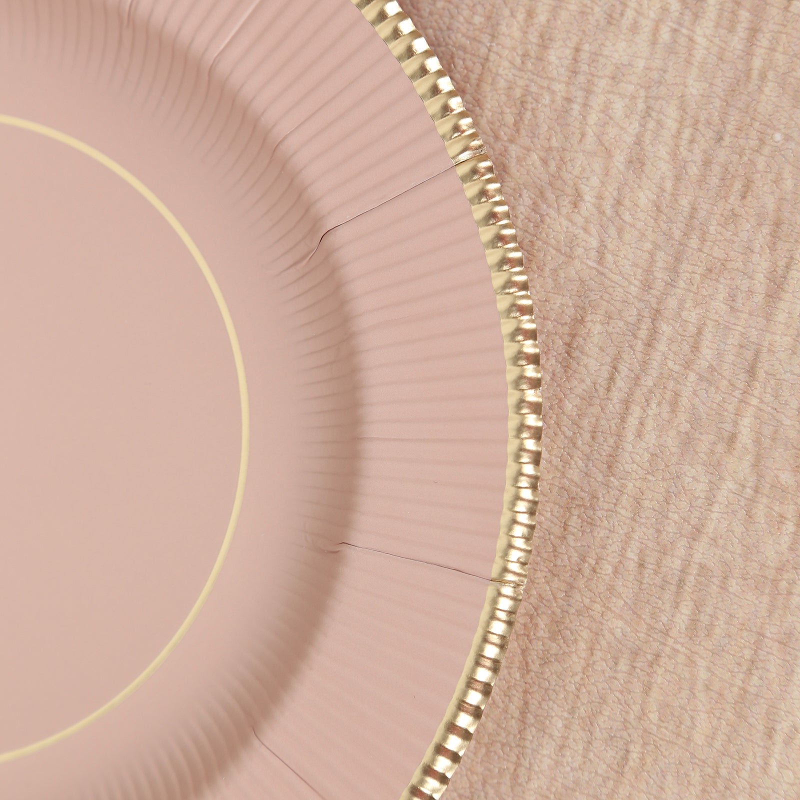 25-Pack Paper 8" Round Dessert Plates in Dusty Rose Sunray Design with Gold Rim - Disposable Heavy Duty 350GSM Appetizer Salad Plates