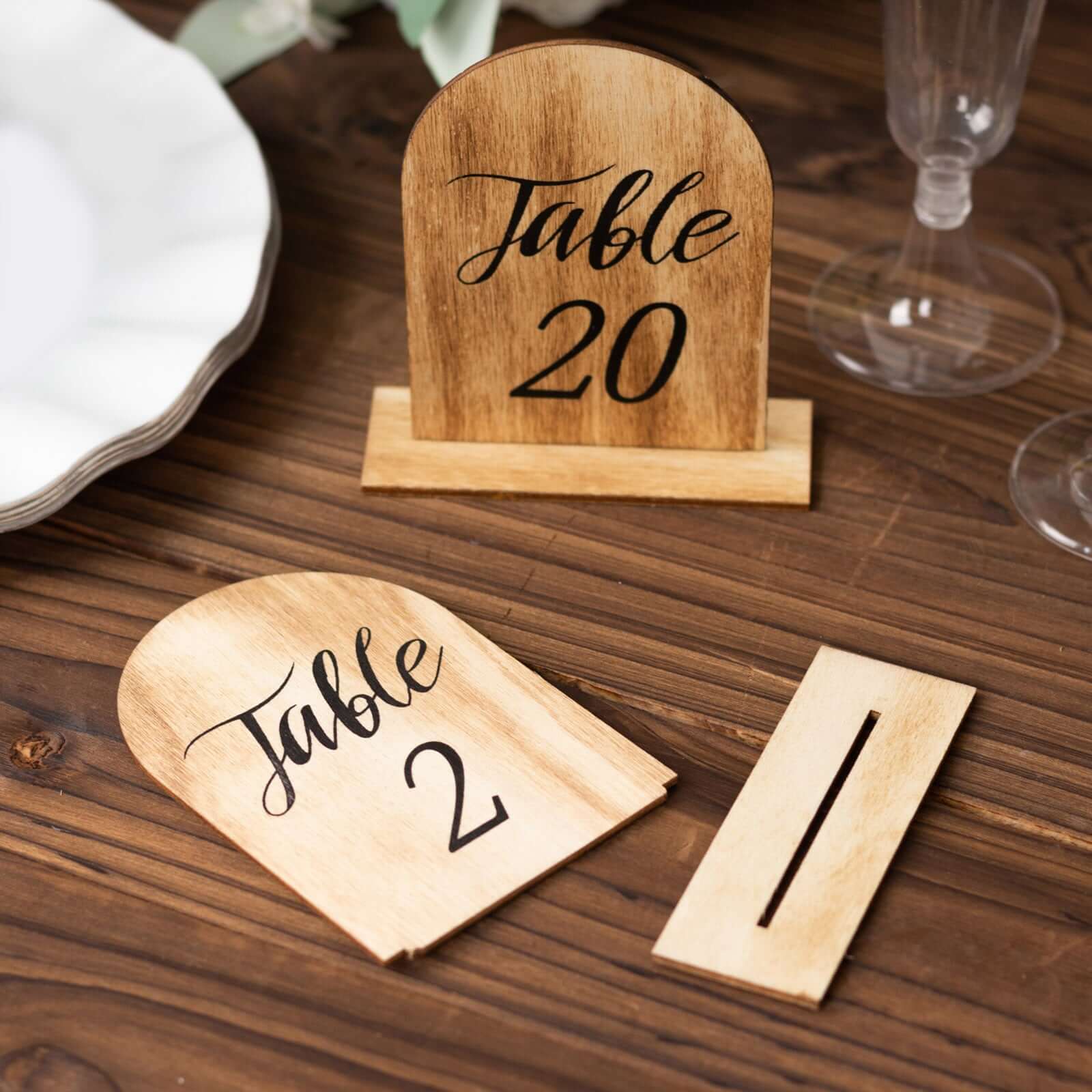 20-Pack 4.5" Wooden Arch Table Numbers, 1-20 Natural Rustic Table Number Placecard - Perfect for Wedding and Event Tables