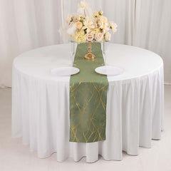 Polyester 9ft Table Runner Dusty Sage Green with Gold Foil Tree Branch Pattern - Stylish Table Linen