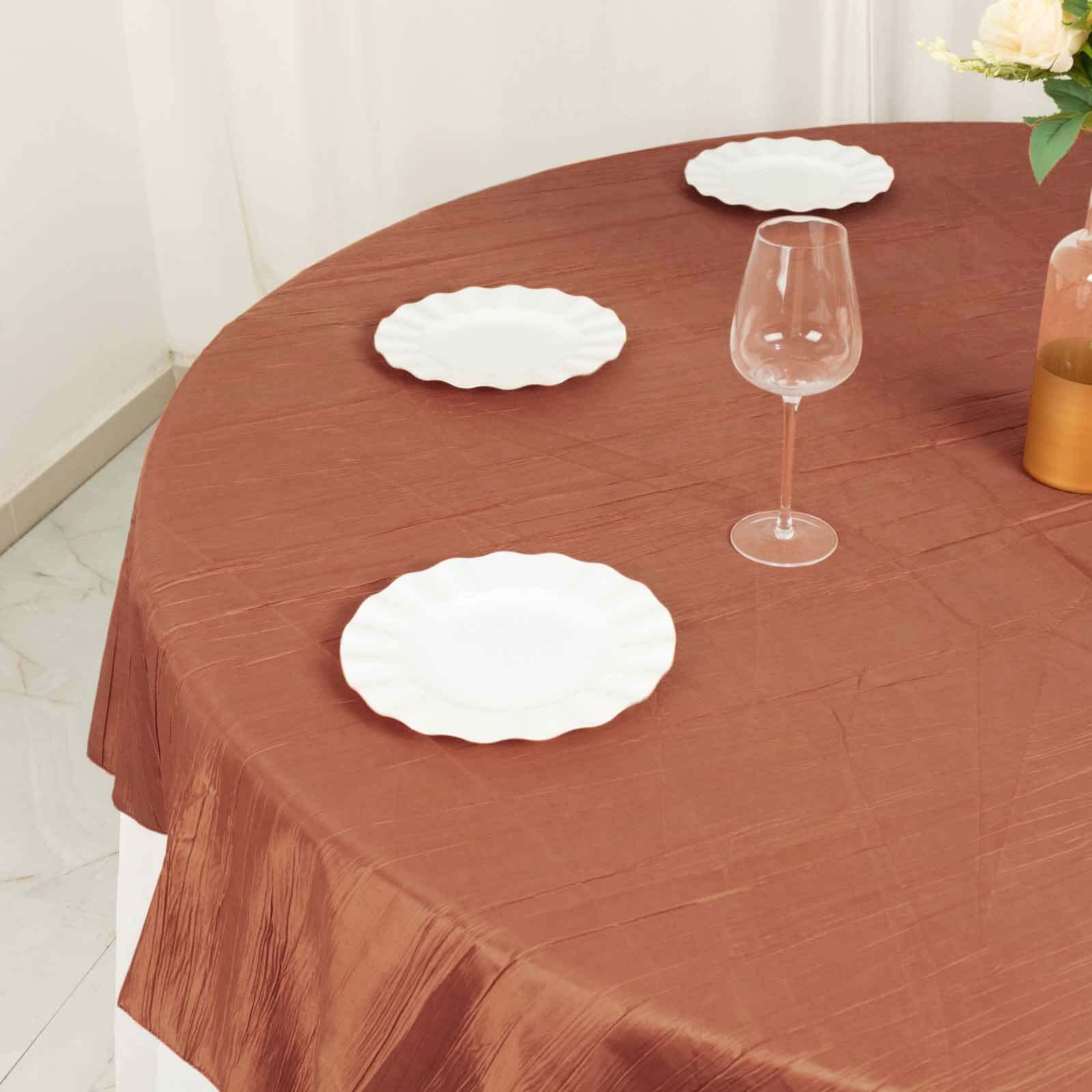 Taffeta 90"x90" Table Overlay Square Tablecloth Terracotta (Rust) - Accordion Crinkle Table Cover