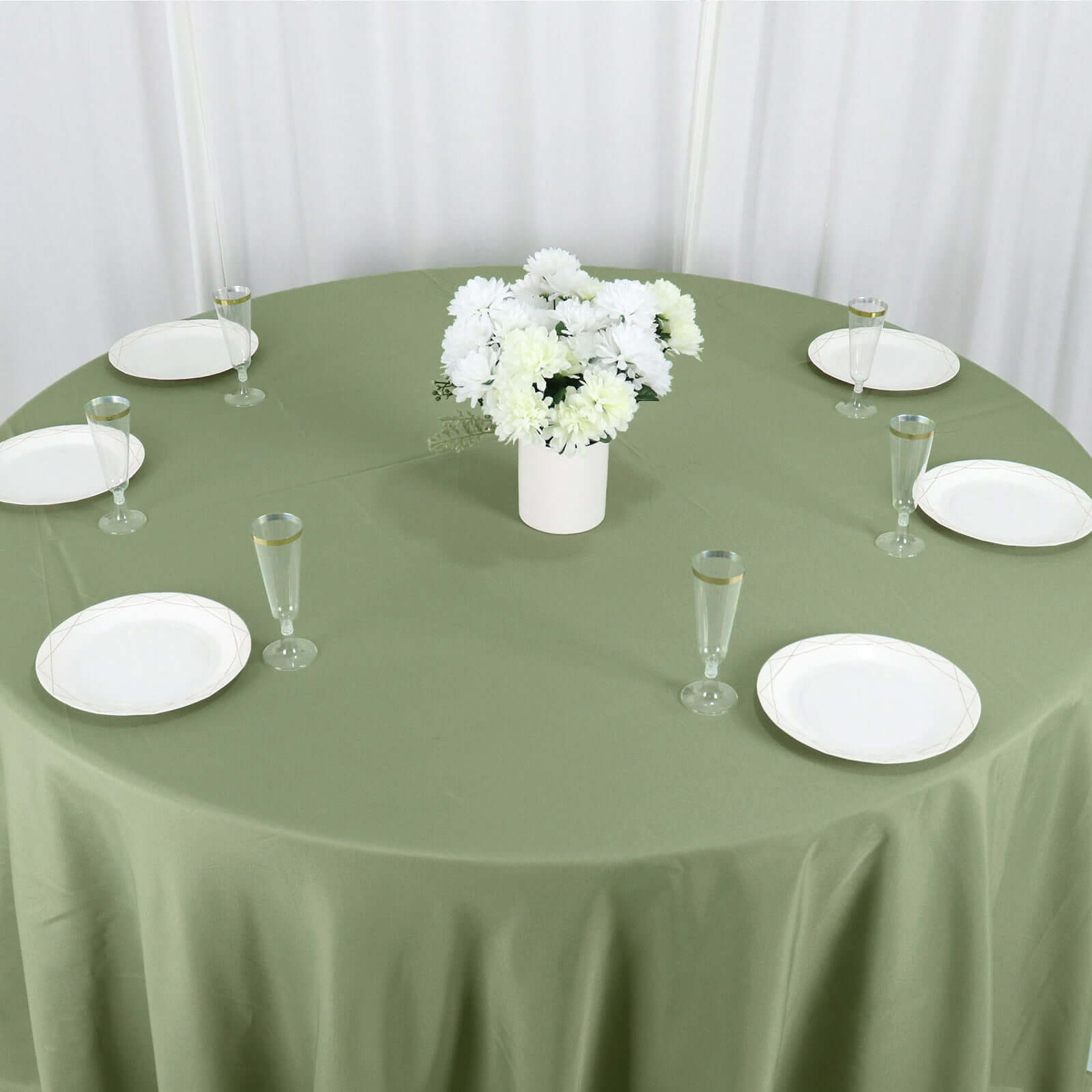 Polyester 132" Round Tablecloth Dusty Sage Green - Seamless Chic Table Cover