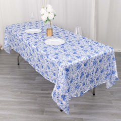 Satin Rectangular 60"x102" Tablecloth White/Blue French Toile Design - Stylish & Wrinkle-Resistant Table Cover