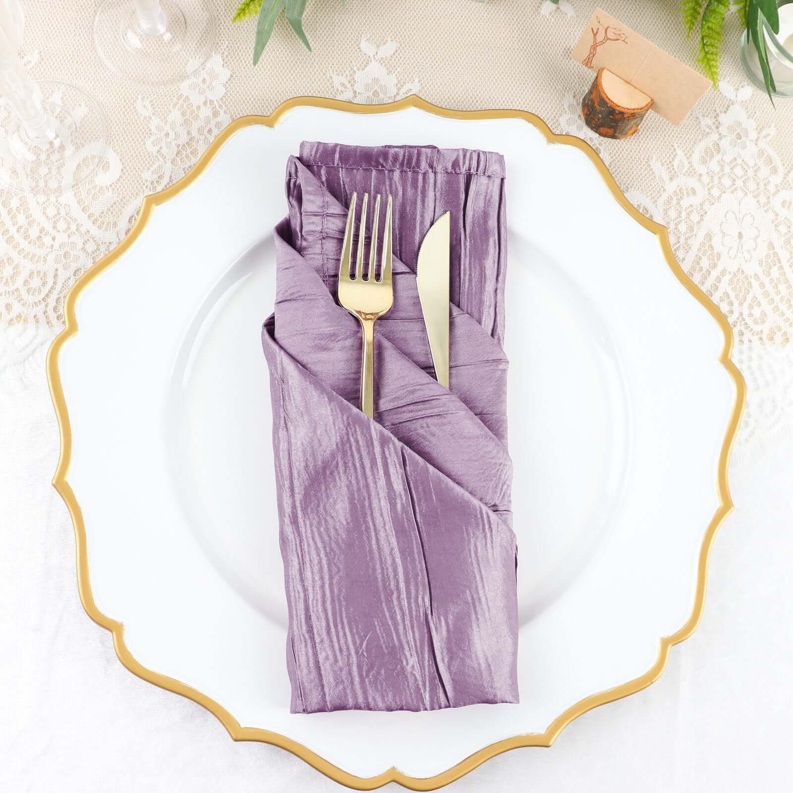 5 Pack Taffeta 20"x20" Napkins Violet Amethyst - Accordion Crinkle Dinner Napkins