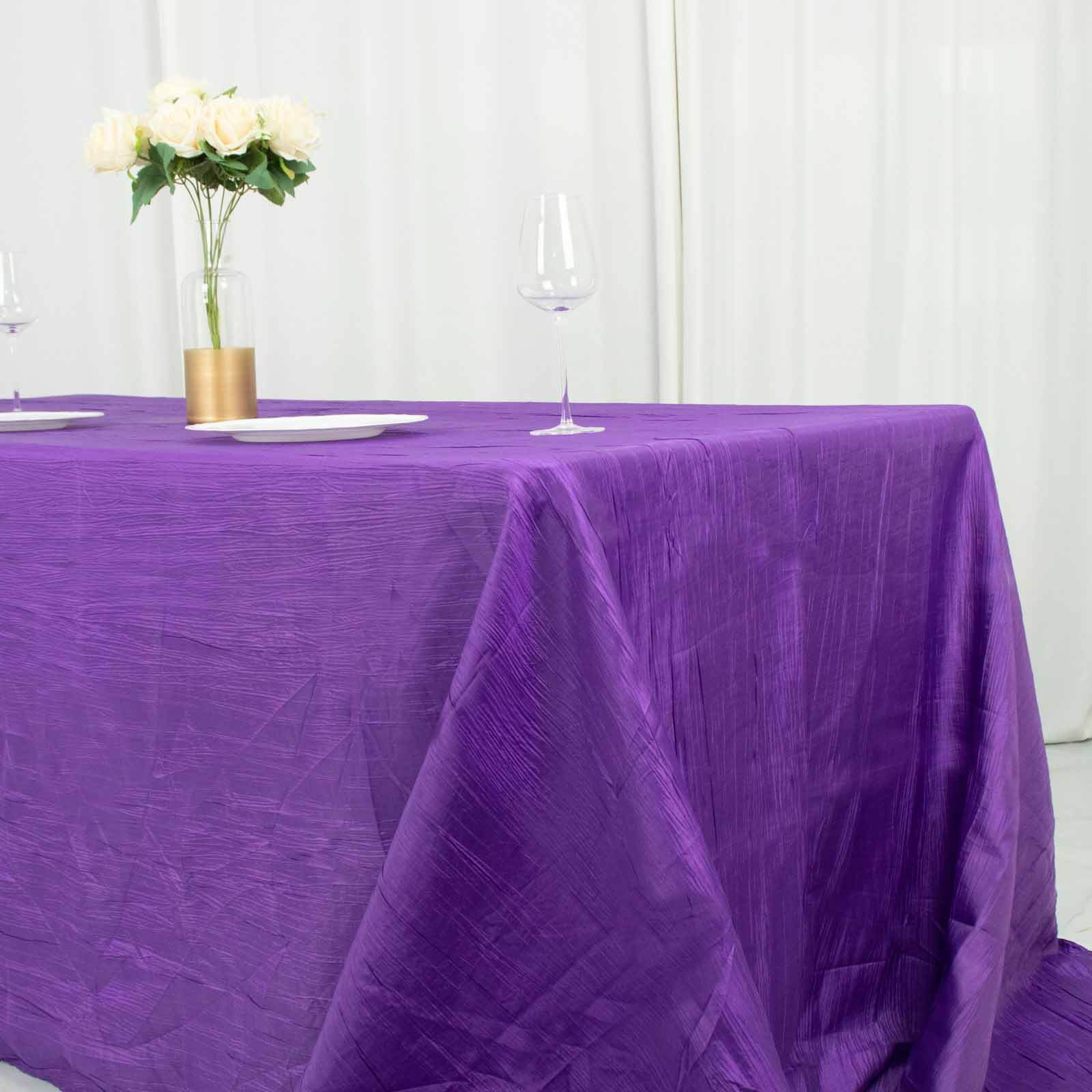 Taffeta 90"x132" Rectangle Tablecloth Purple - Seamless Accordion Crinkle Table Cover