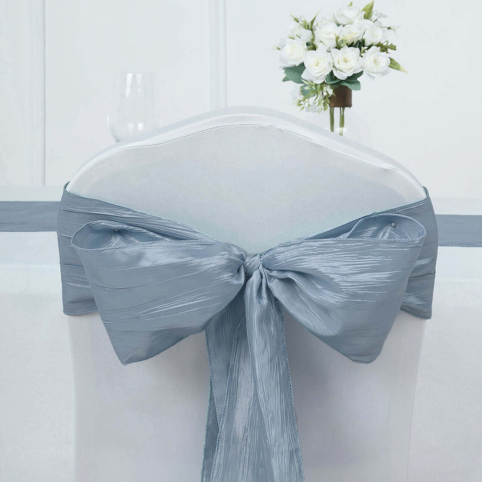 5 Pack Taffeta 6"x106" Chair Sashes Dusty Blue Accordion Crinkle Texture - Stylish Decor for Weddings & Gatherings