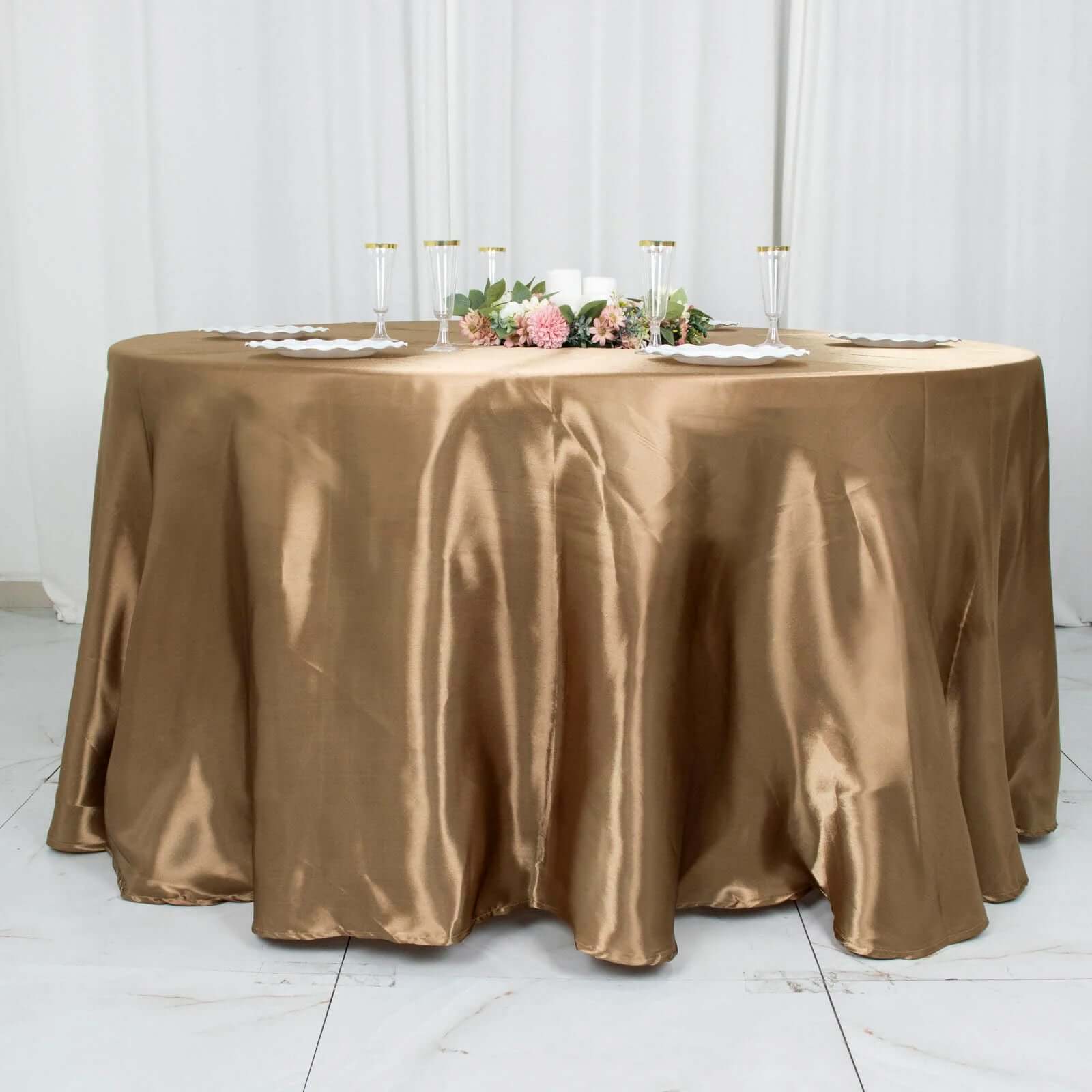 Satin 120" Round Tablecloth Taupe - Stylish Seamless Table Cover