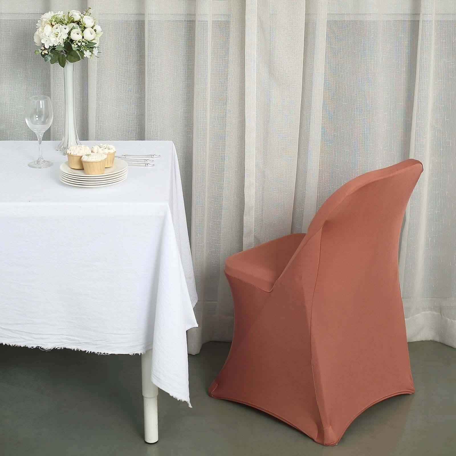 10 Pack Stretch Spandex Chair Covers Terracotta (Rust) for Folding Chairs - Durable 160GSM Fitted Slipcovers