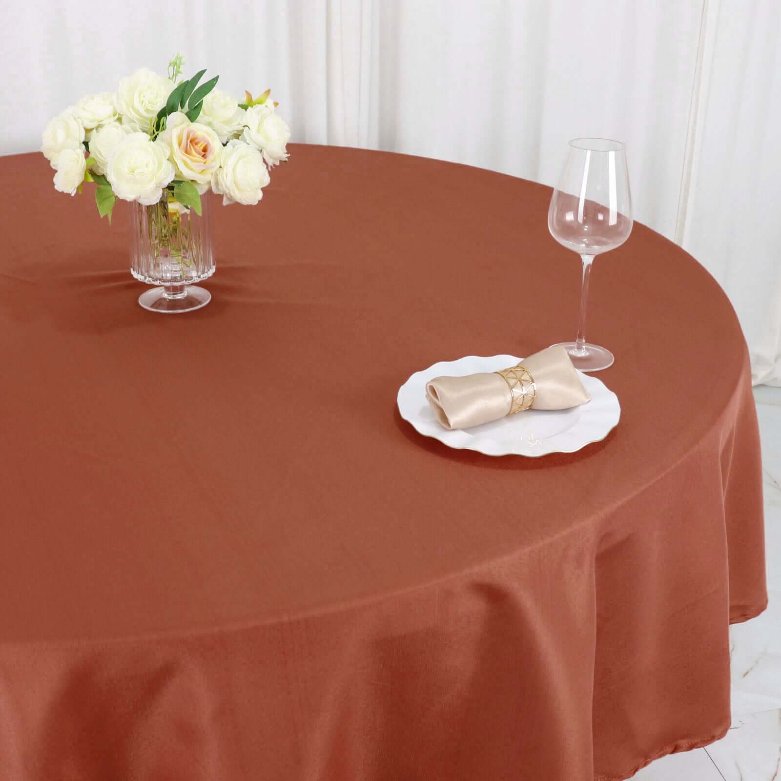 Polyester 90" Round Tablecloth Terracotta (Rust) - Stain & Wrinkle-Resistant Table Cover