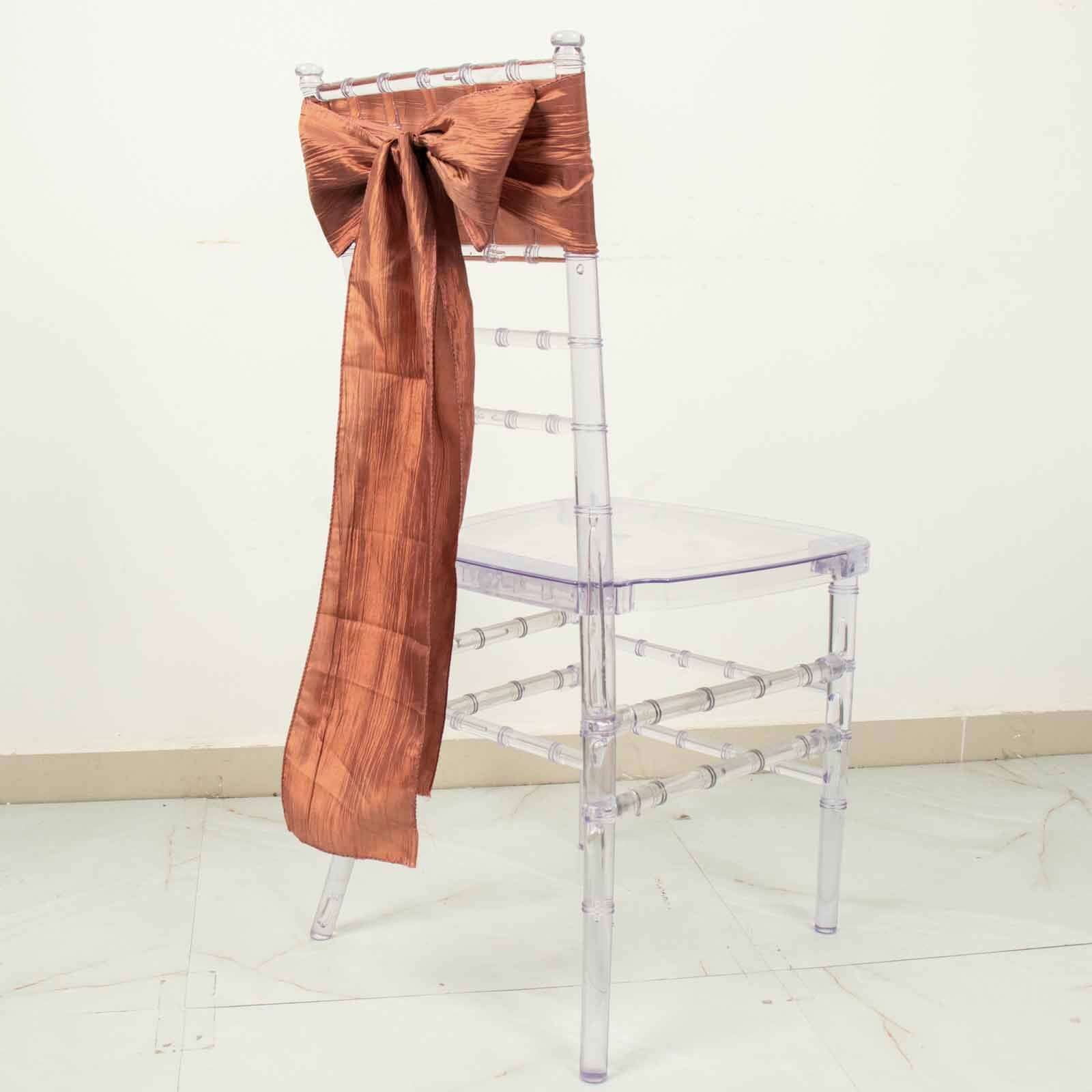 5 Pack Taffeta 6"x106" Chair Sashes Terracotta (Rust) Accordion Crinkle Texture - Stylish Decor for Weddings & Gatherings
