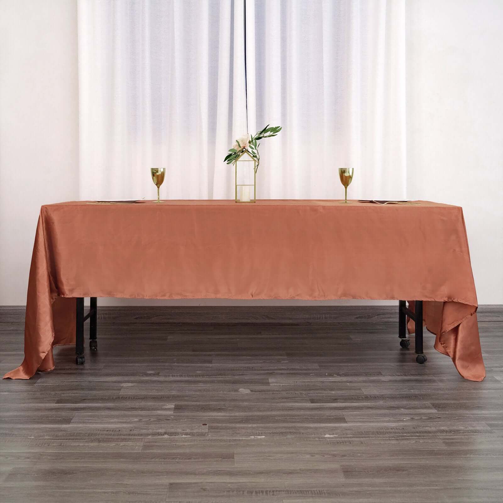 Satin Rectangular 60"x126" Tablecloth Terracotta (Rust) - Smooth and Lustrous Table Cover