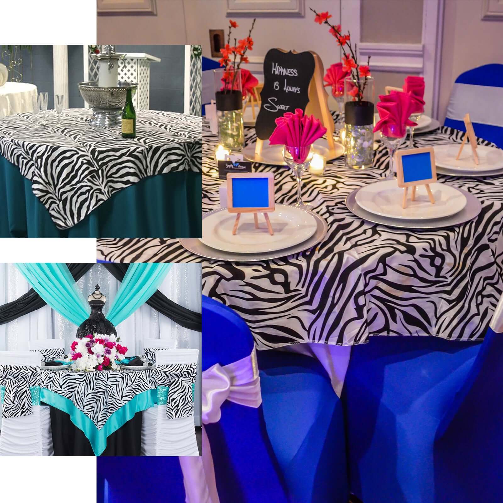 Taffeta 72"x72" Table Overlay Black and White -Tiger Print Design for Jungle Theme Parties