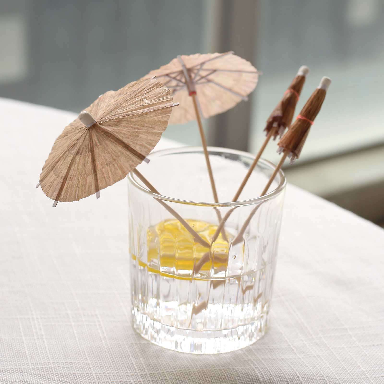 50-Pack Bamboo Cocktail Sticks Tiki Hut Paper Umbrella Design Eco Friendly Natural - Biodegradable Party Picks 6"