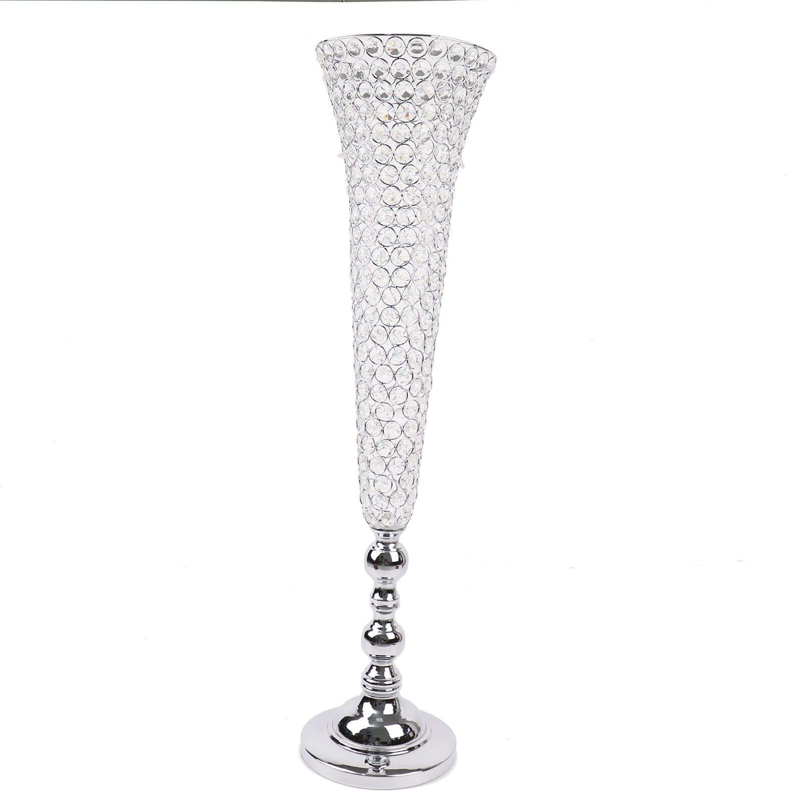2-Pack Crystal Beaded Trumpet Vase Set Silver - Table Centerpiece for Grand Occasions 40"