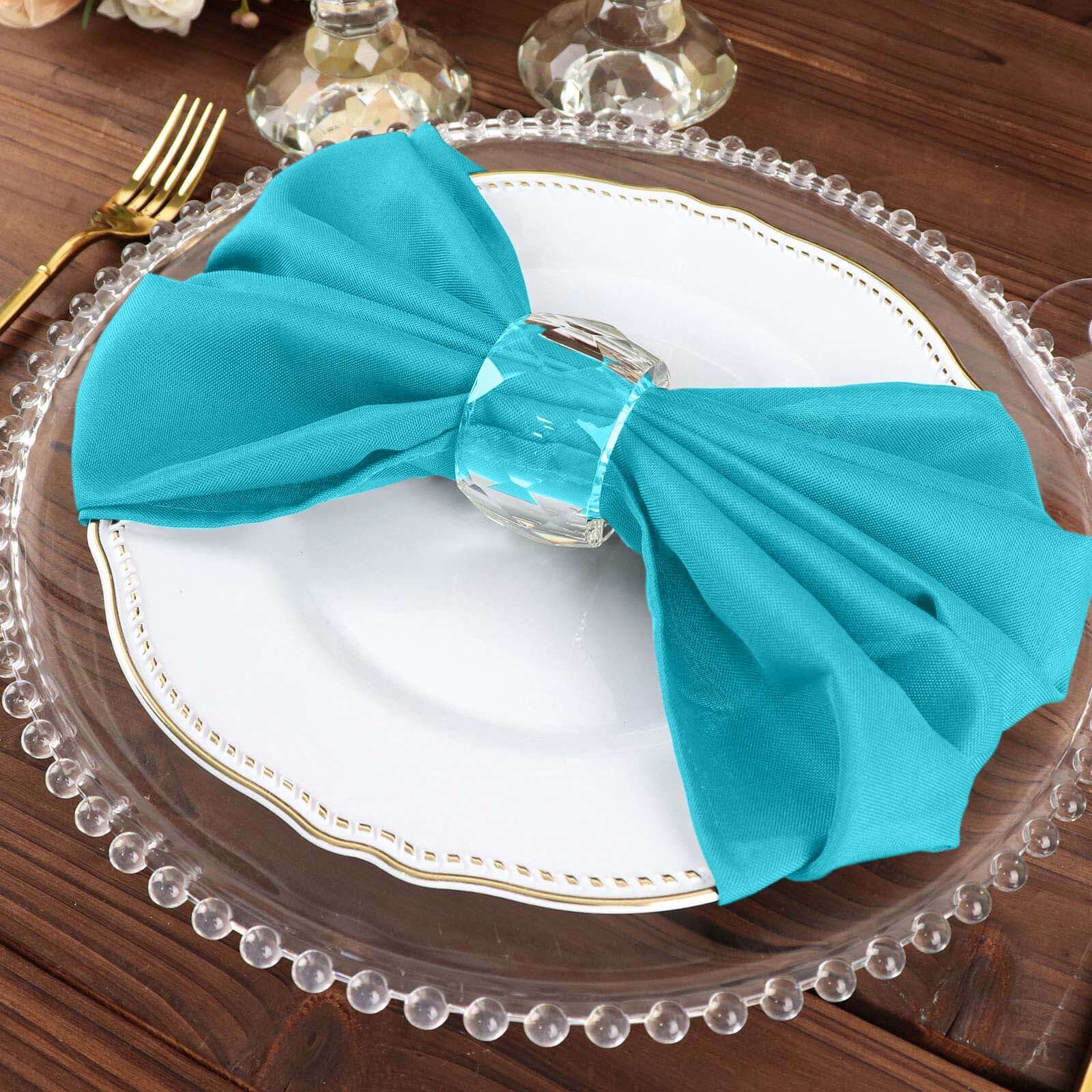 5 Pack Polyester 20"x20" Napkins Turquoise - Wrinkle Resistant & Easy Care Cloth Napkins