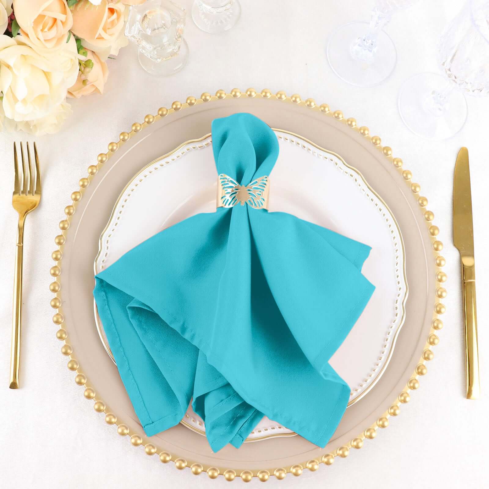 5 Pack Polyester 17"x17" Napkins Turquoise - Durable & Wrinkle Resistant Dinner Napkins