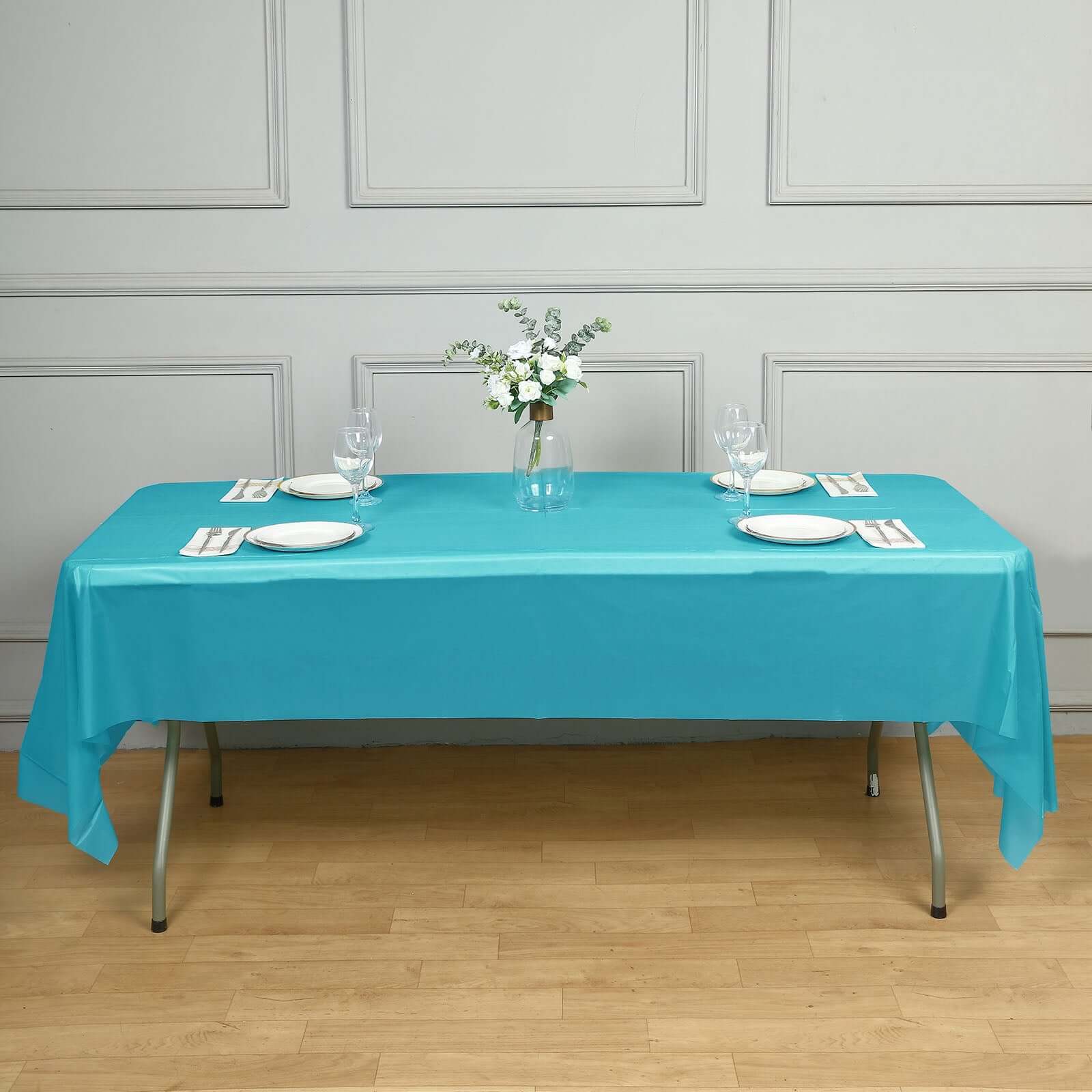 5-Pack Plastic Table Covers Turquoise Rectangle - Reliable PVC Disposable Covers for Gatherings 54"x108"