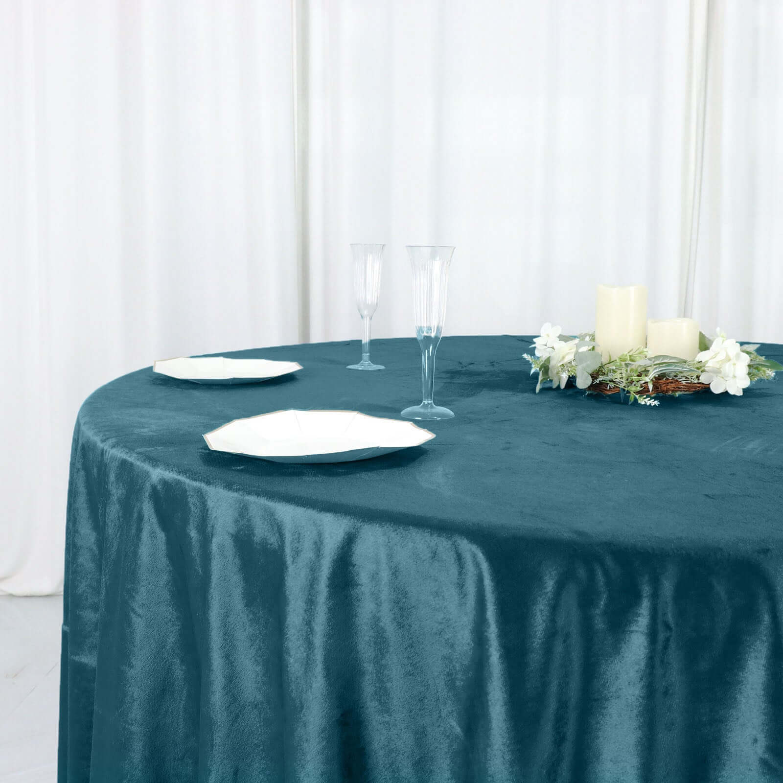 Premium Velvet 120" Round Tablecloth Peacock Teal - Reusable Soft & Seamless Table Cover