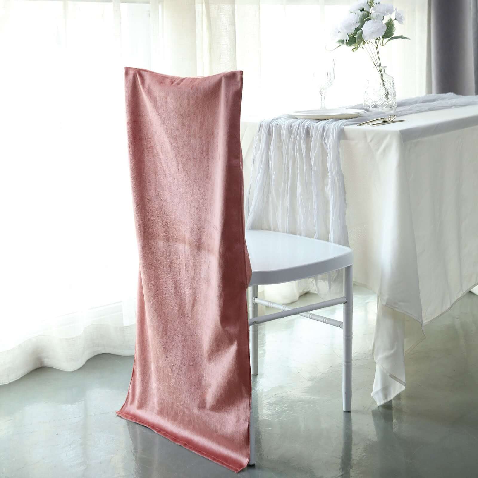 Velvet Chair Back Slipcover for Chiavari Chairs Dusty Rose - Soft and Smooth Solid Chair Back Cover Cap