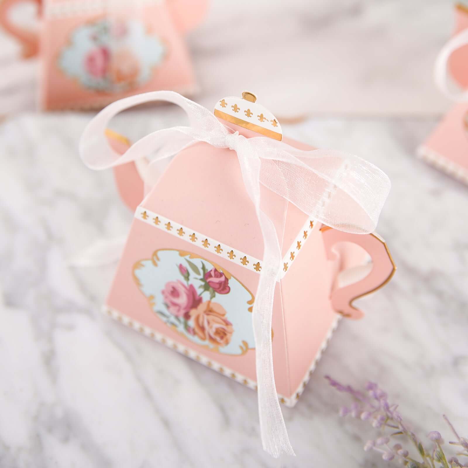 25 Pack 4" Dusty Rose Mini Teapot Favor Boxes, Vintage Rose Gift Boxes with Ribbons