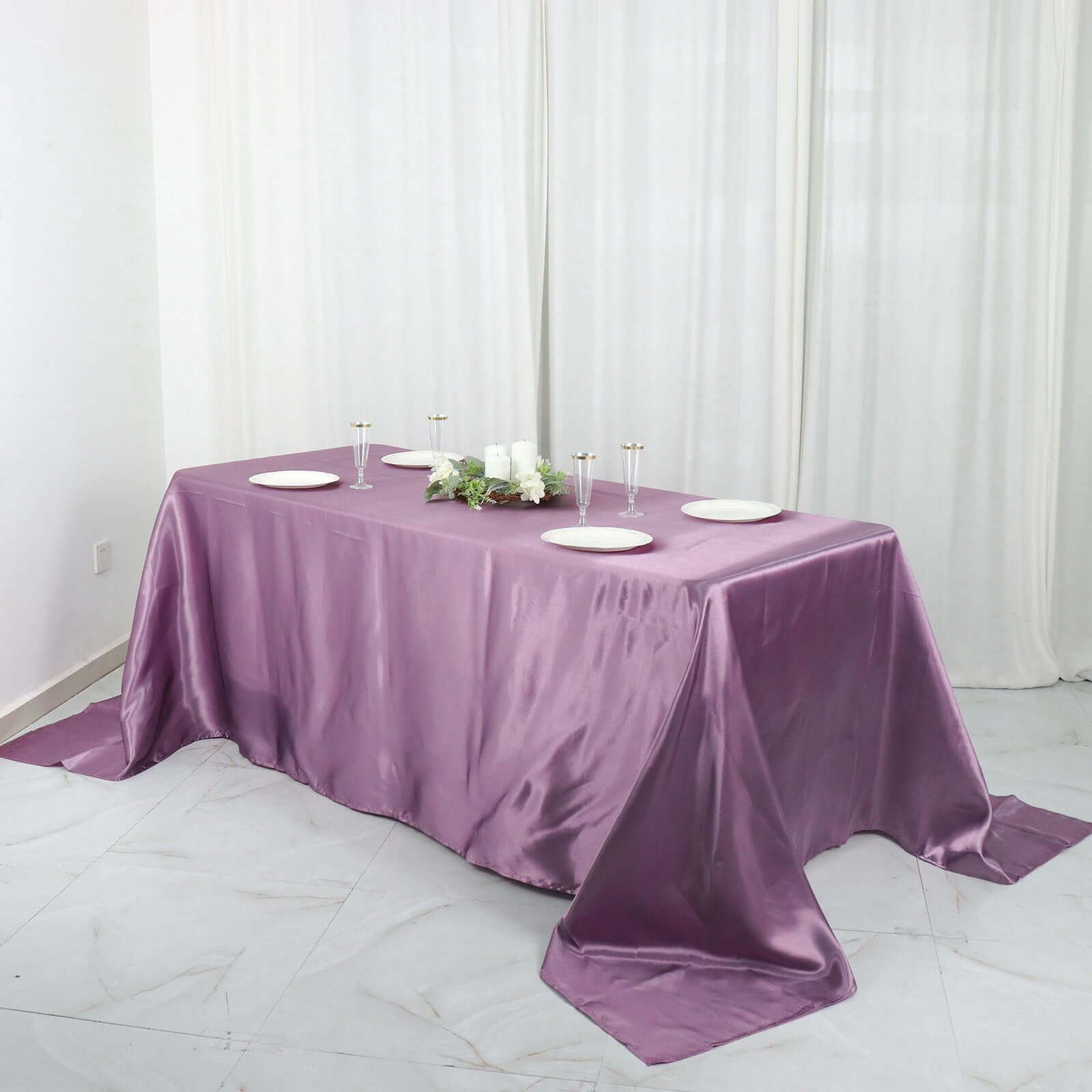 Satin Rectangular 90"x132" Tablecloth Violet Amethyst - Seamless Table Cover