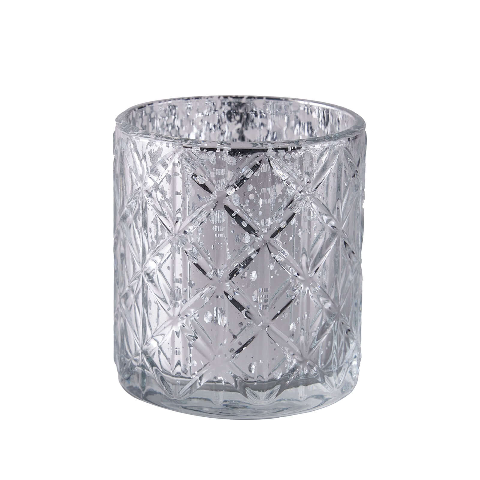6-Pack Mercury Glass Candle Holders Shiny Silver with Geometric Design - Votive Tealight Holders 3"
