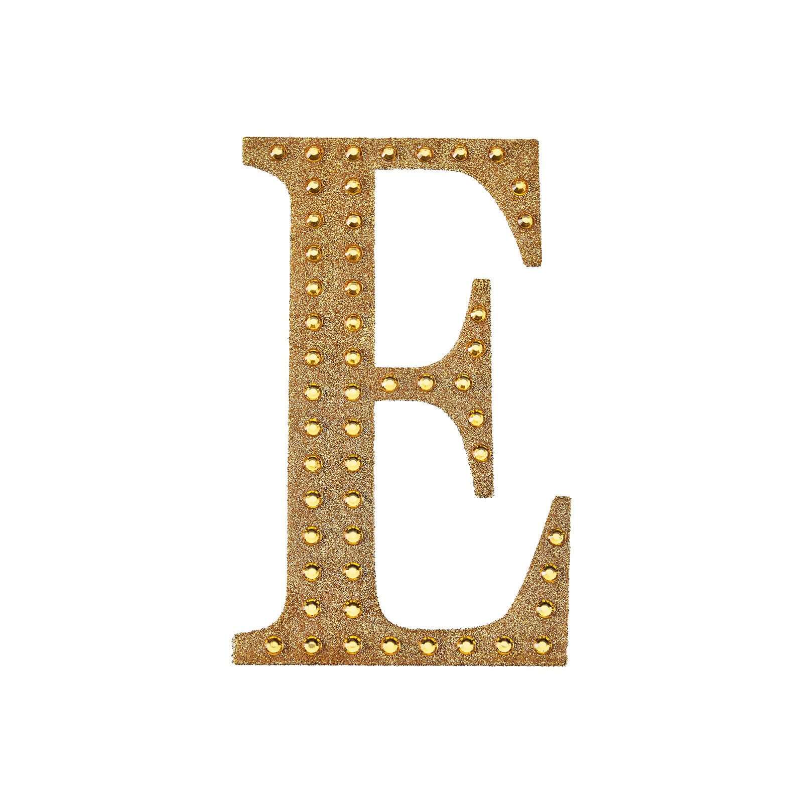 Decorative Rhinestone Alphabet "E" Letter Stickers, Glitter Adhesive Craft Letters Gold DIY Sparkle Embellishments 4"