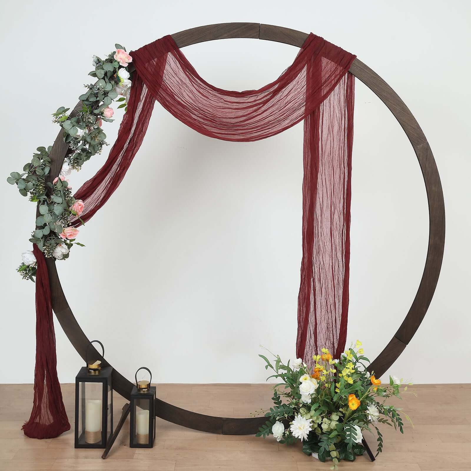 20ft Burgundy Gauze Cheesecloth Fabric Wedding Arch Drapery, Window Scarf Valance, Boho Decor Arbor Curtain Panel