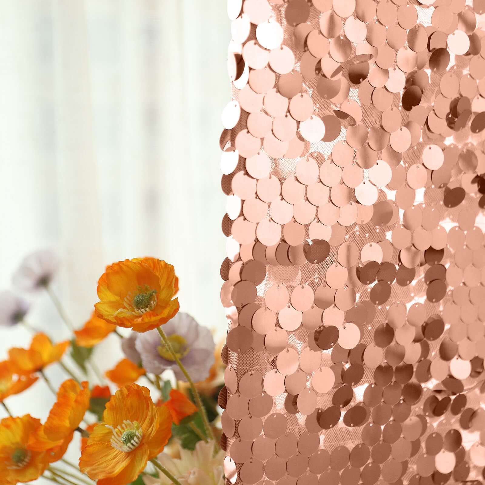 7ft Sparkly Rose Gold Double Sided Big Payette Sequin Chiara Backdrop Stand Cover For Fitted Round Top Wedding Arch