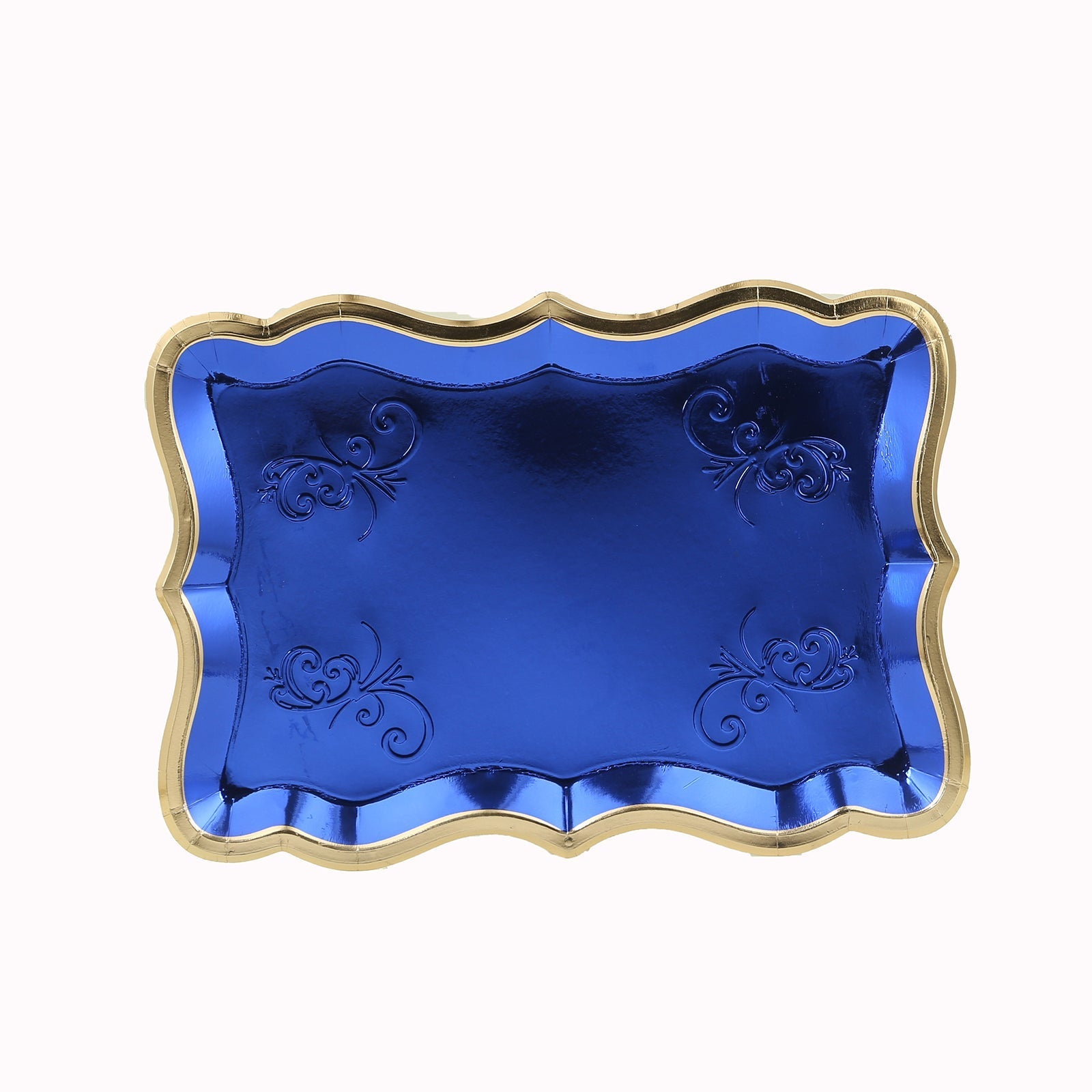 10-Pack Paper 14"x10" Rectangle Serving Trays Royal Blue - Heavy Duty Disposable 400GSM Cardboard Party Platters with Exquisite Gold Rim for Weddings & Parties